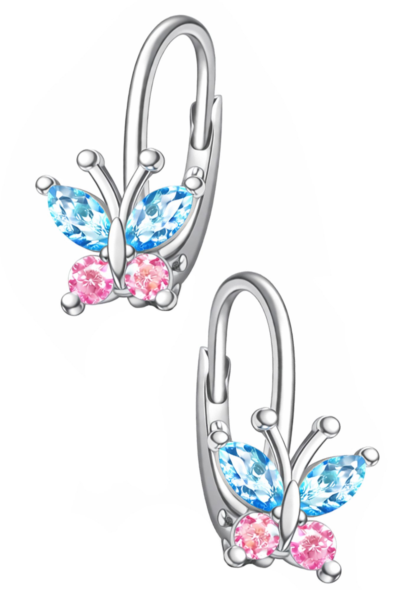 Limana Paar Creolen Kinder Mädchen Brisur Ohrringe Schmetterling 925 Silber Zirkonia (inkl. Dose Silberschmuck Echtschmuck Schmuck Geschenk für Geburtstag), Ostern Einschulung Schulanfang Nikolaus Kommunion Weihnachten