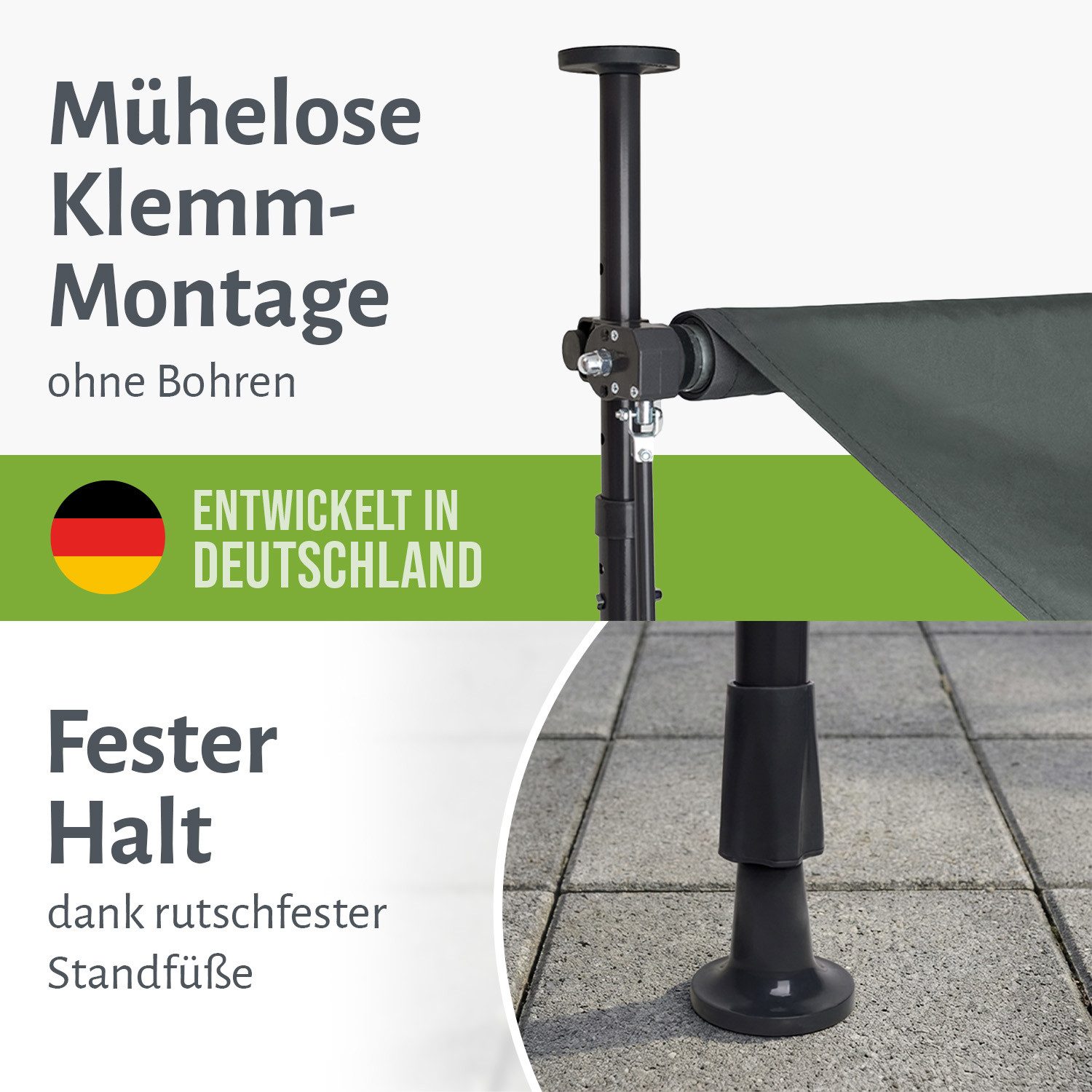 empasa Klemmmarkise "ILANGA" Markise für Balkon & Terrasse, UV-beständig und höhenverstellbar