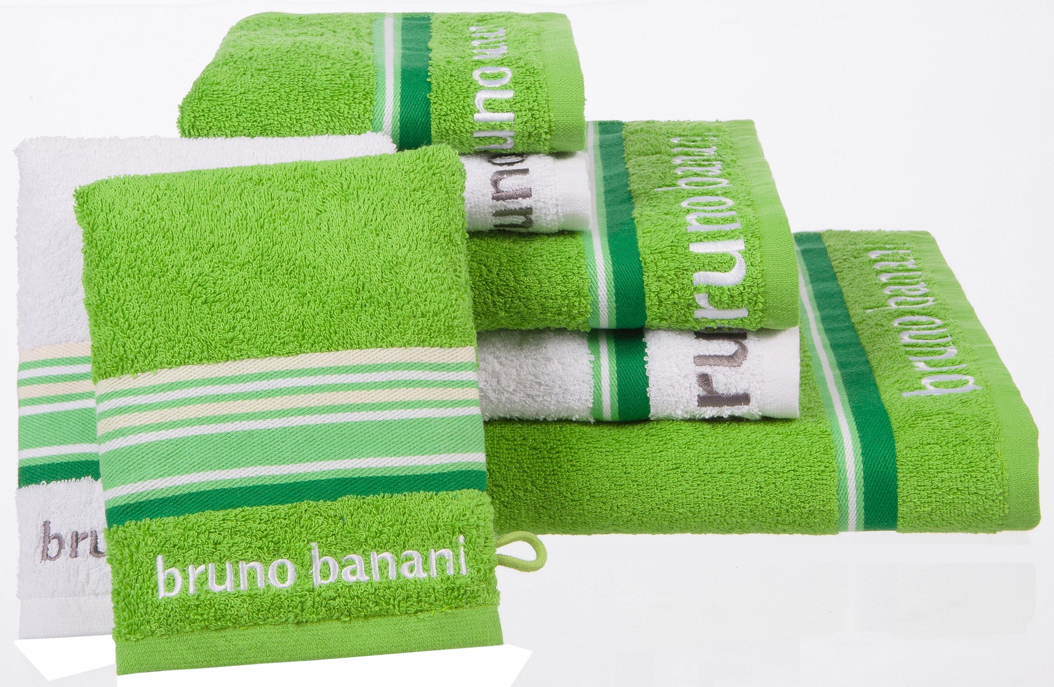 Bruno Banani Handtuch Set Maja, Walkfrottee, (Set, 7-tlg), mit Bordüre und Markenlogo, 7 teiliges Handtücher Set, 100% Baumwolle grün/weiß