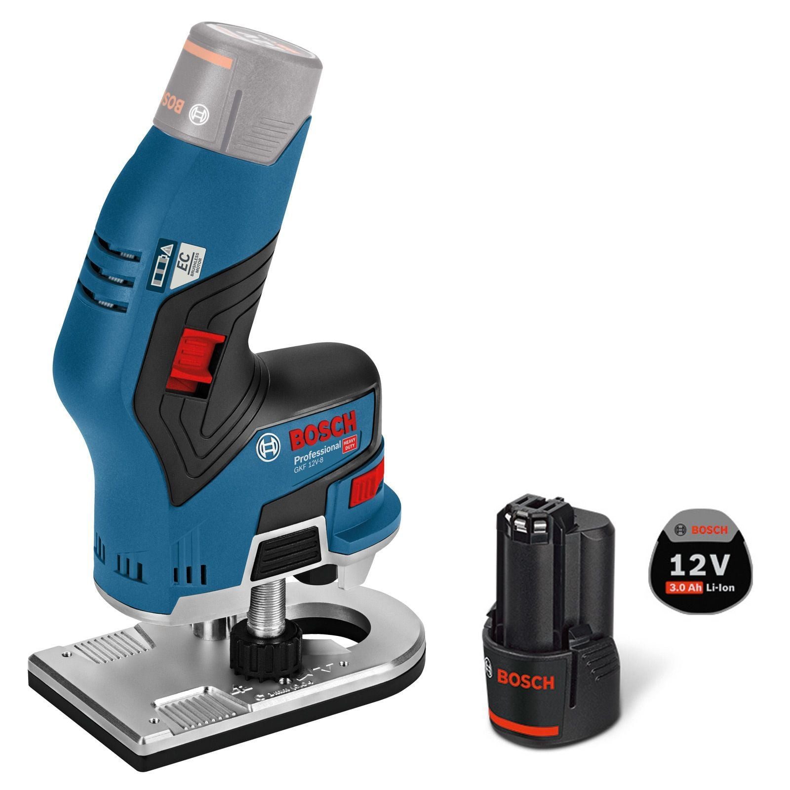 BOSCH Kantenfräser Bosch Akku-Kantenfräse GKF 12V-8 / 1x 3,0 Ah Akku inkl. 2x Fräser