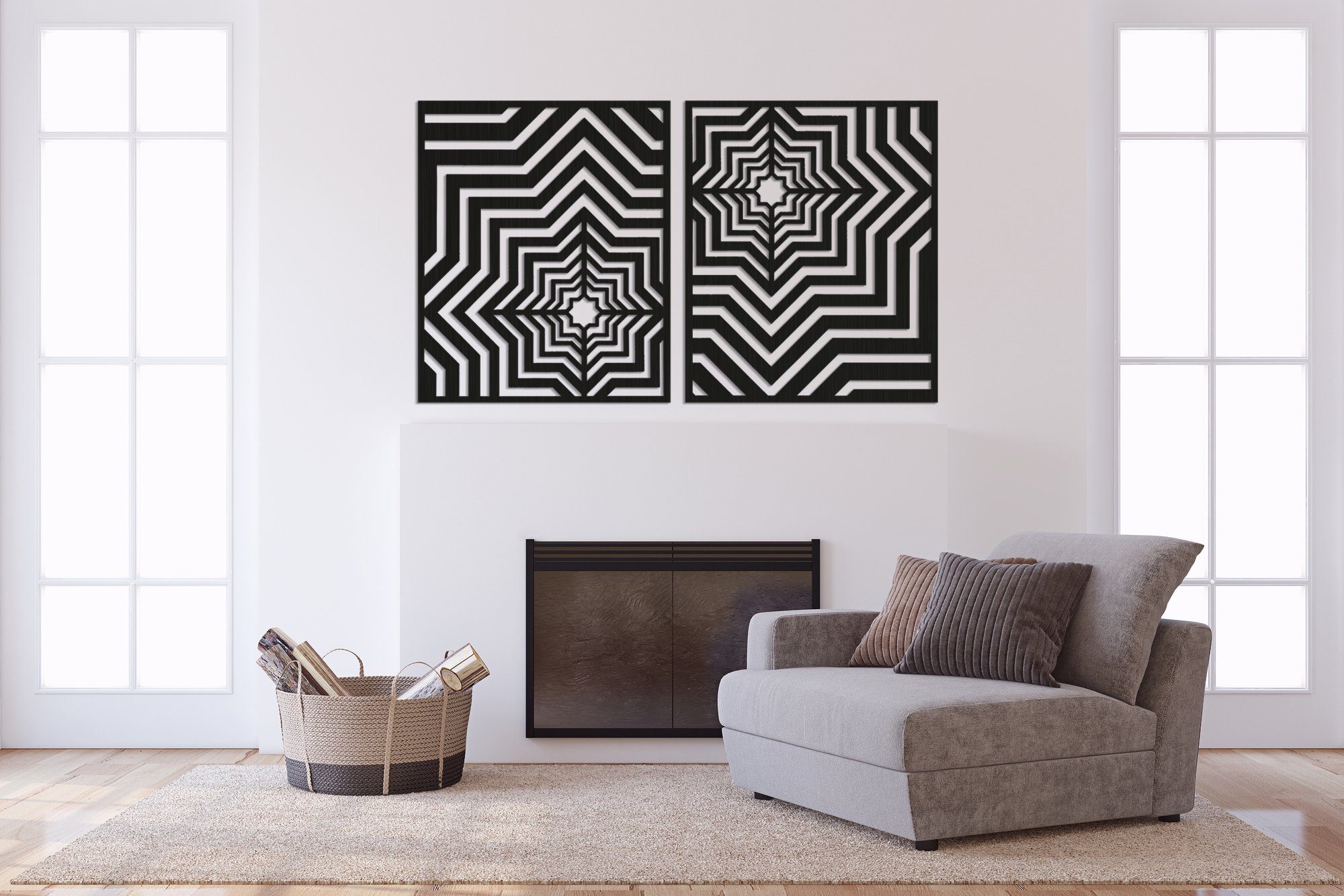 Holzbild Wanddeko geometrische ORNAMENTI Wandpaneele, 3D moderne,