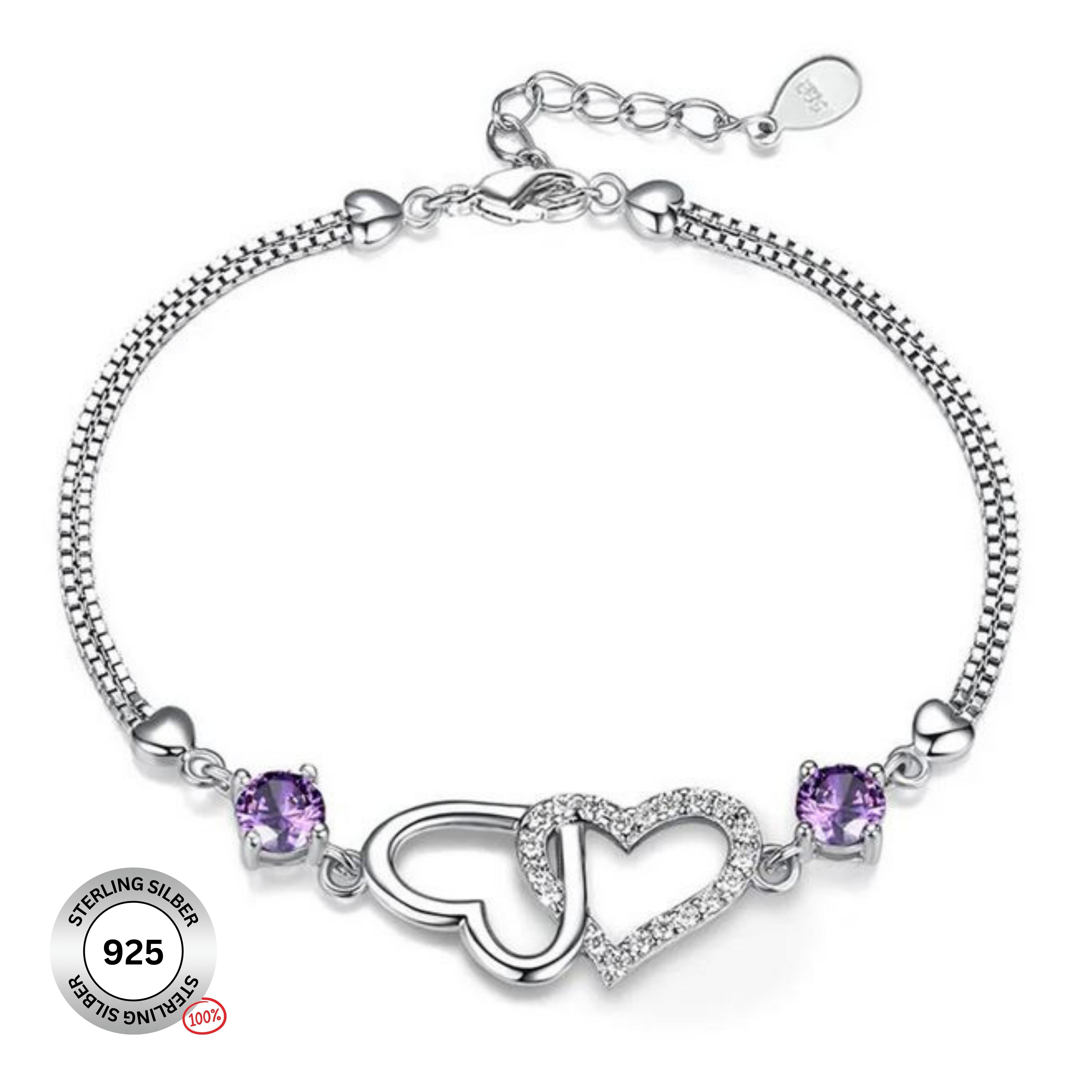 Felino Silberarmband Armband Herz Herzen Diamanten Damen Frauen Lila Geschenk Schmuckset (1-tlg), 925 Sterling Silber