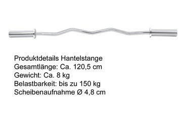 MIIGA Curlstange, Stahl, 120,50 cm (1 x Hantelstange und Hantelklemmen), Geriffelte Halteflächen, Fixierklemmen, verchromte Curlstange