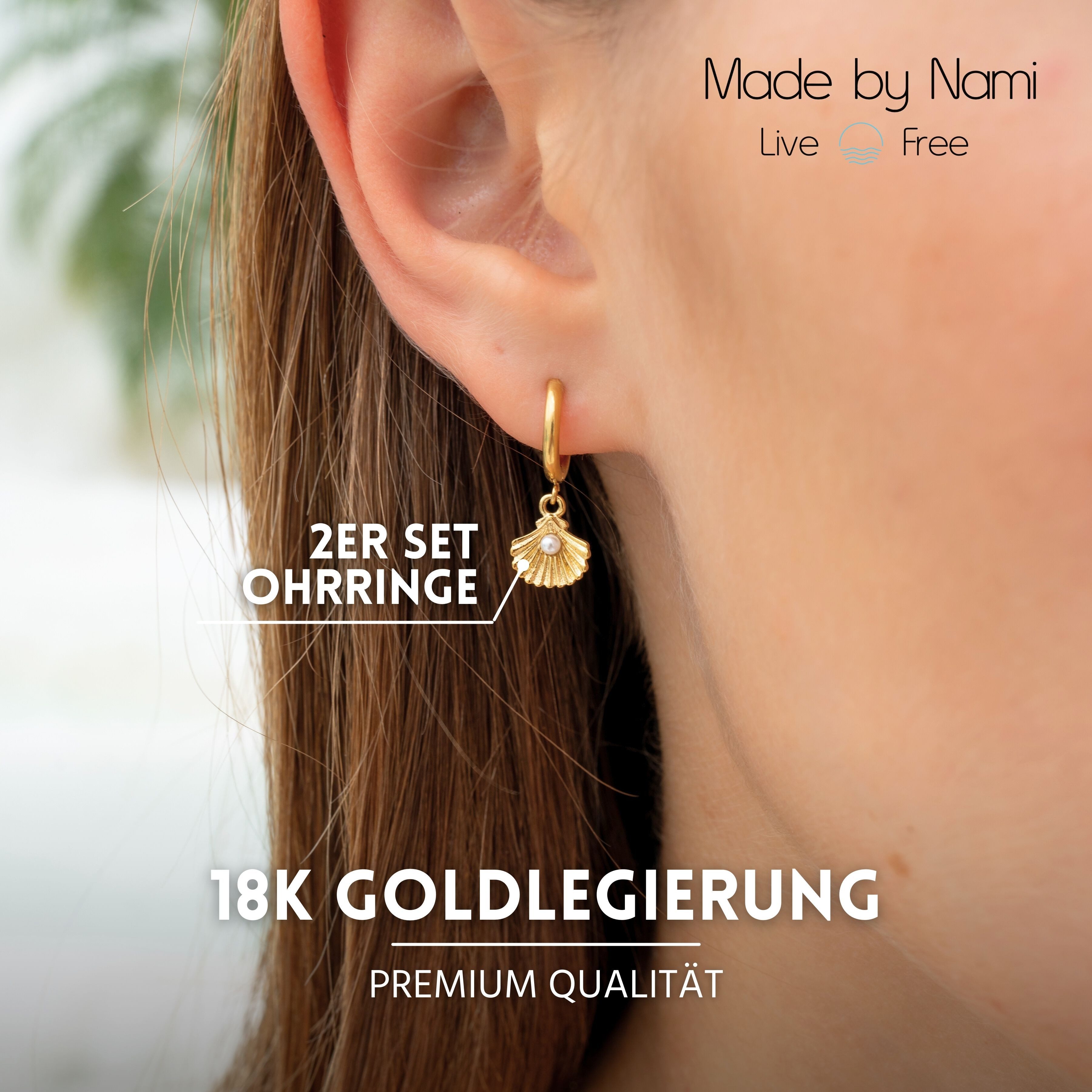 Made by Nami Paar Ohrhänger Ohrringe Damen Muschel Süßwasserperle Edelstahl Boho-Stil, Mit Muschelanhänger – mit Perle – minimalistisches Design