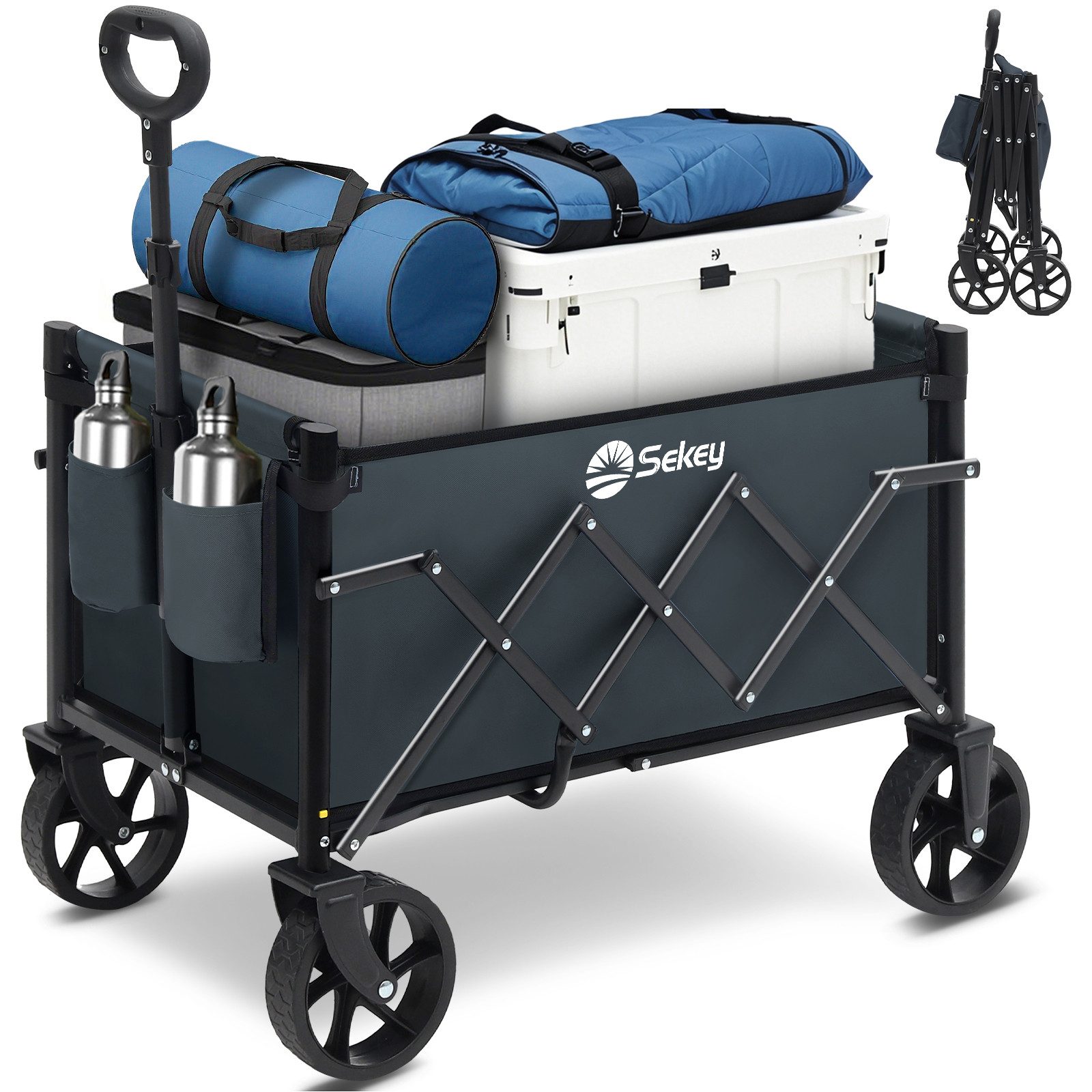 Sekey Bollerwagen Ultraleicht Faltbarer Handwagen Transportkarre bis zu 80kg / 100kg, 80 KG / 60 L Einkaufswagen Campingwagen mit Höhenverstellbarem Griff