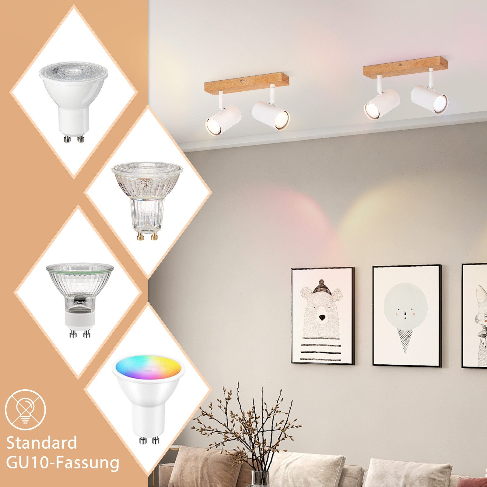 ZMH LED Wandleuchte Innen Deckenlampe Weiß Metall Modern GU10 Fassung 330° günstig online kaufen