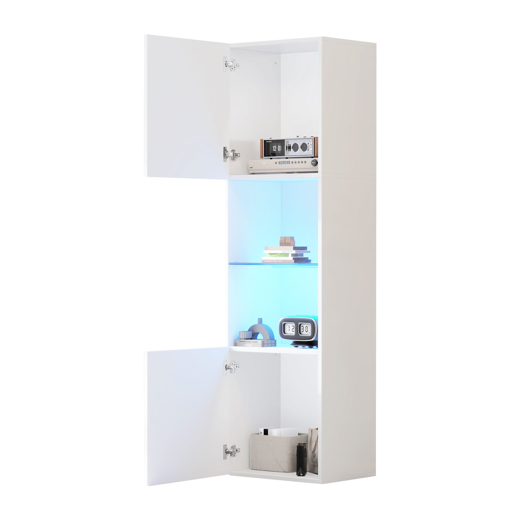 Hochschrank Standvitrine Stehschrank Kommode LED Hochglanz 45*35*160 Weiß/Schwarz