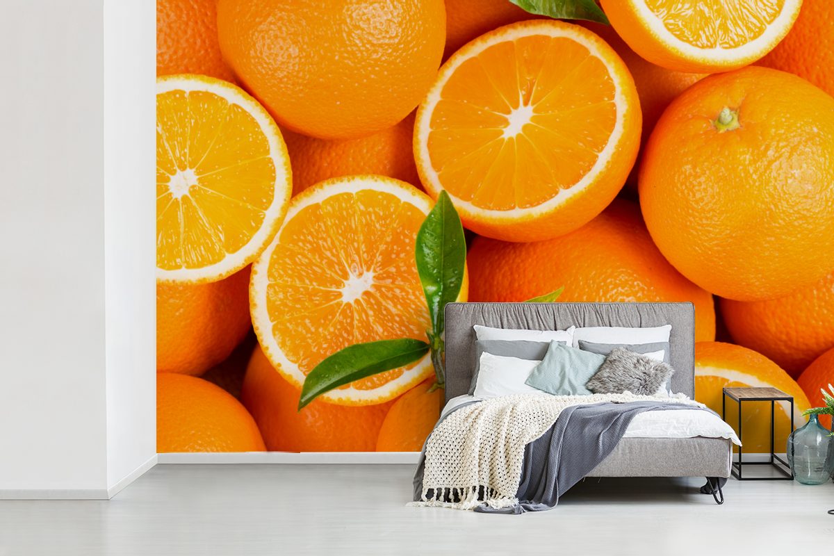 für St), Wallpaper Orange MuchoWow bedruckt, - Kinderzimmer, Vinyl Matt, Schlafzimmer, Fototapete Früchte - Tapete Wohnzimmer, (6 Blätter,