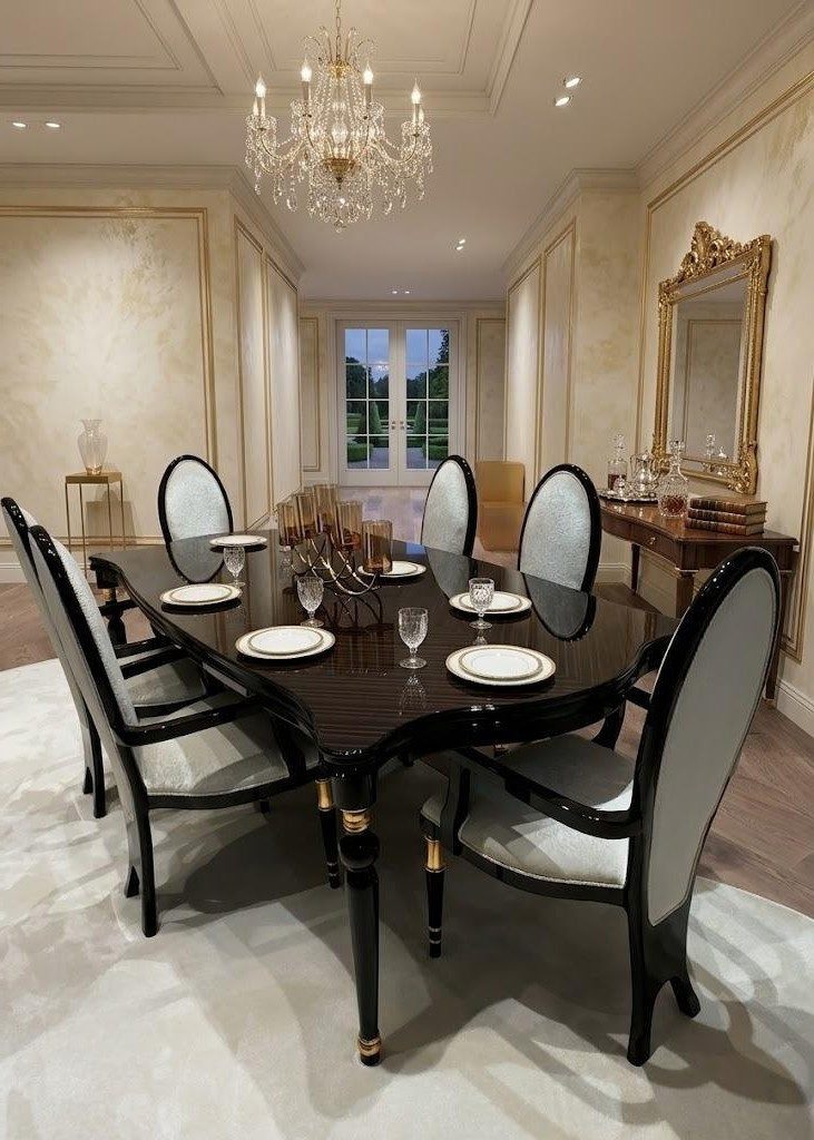 Xlmoebel Esszimmer-Set Esszimmer set Esstisch 6x Stühle Schwarz Modern Stil Elegant, (7-St., 1x Tisch, 6x Stühle)