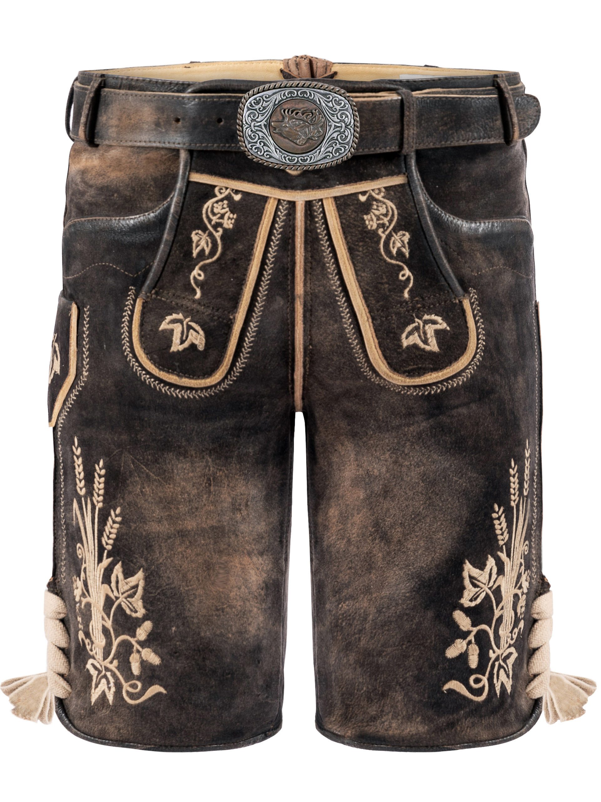 FUCHS Trachtenlederhose Trachtenlederhose Herren kurz Dunkelbraun Echtleder Oktoberfest (1-tlg)