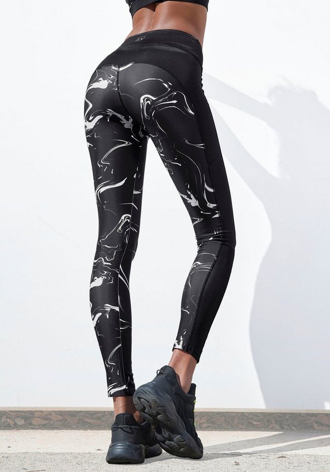 LASCANA ACTIVE Leggings Black Marble mit Mesh