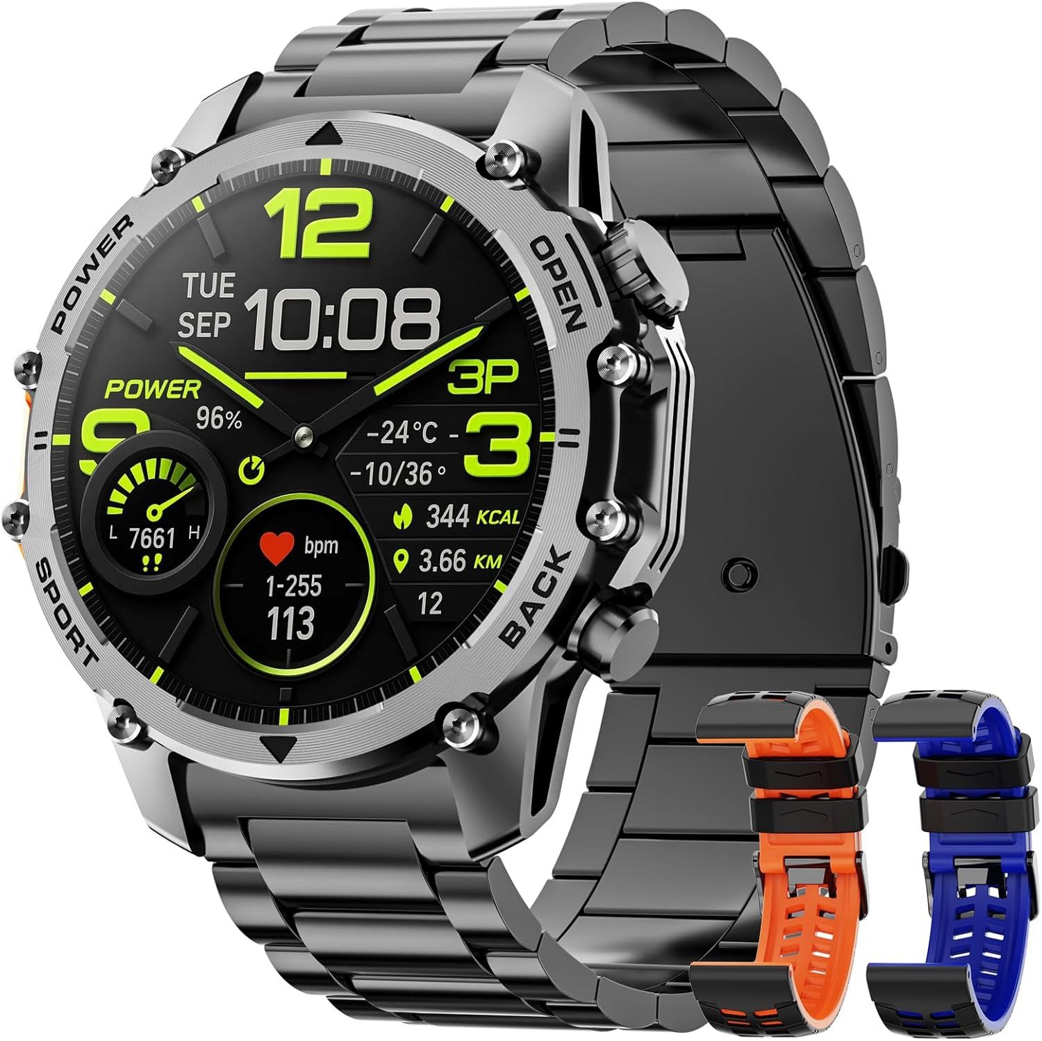 Hwagol Herren"s Intelligentes GPS Fitness & Gesundheitsgerät mit Herzfrequenz Smartwatch (3,8 cm/1,52 Zoll, Android/iOS), Vielseitiger Aktivitäts-Tracker IP68 Wasserdicht,& Outdoor-Funktionen