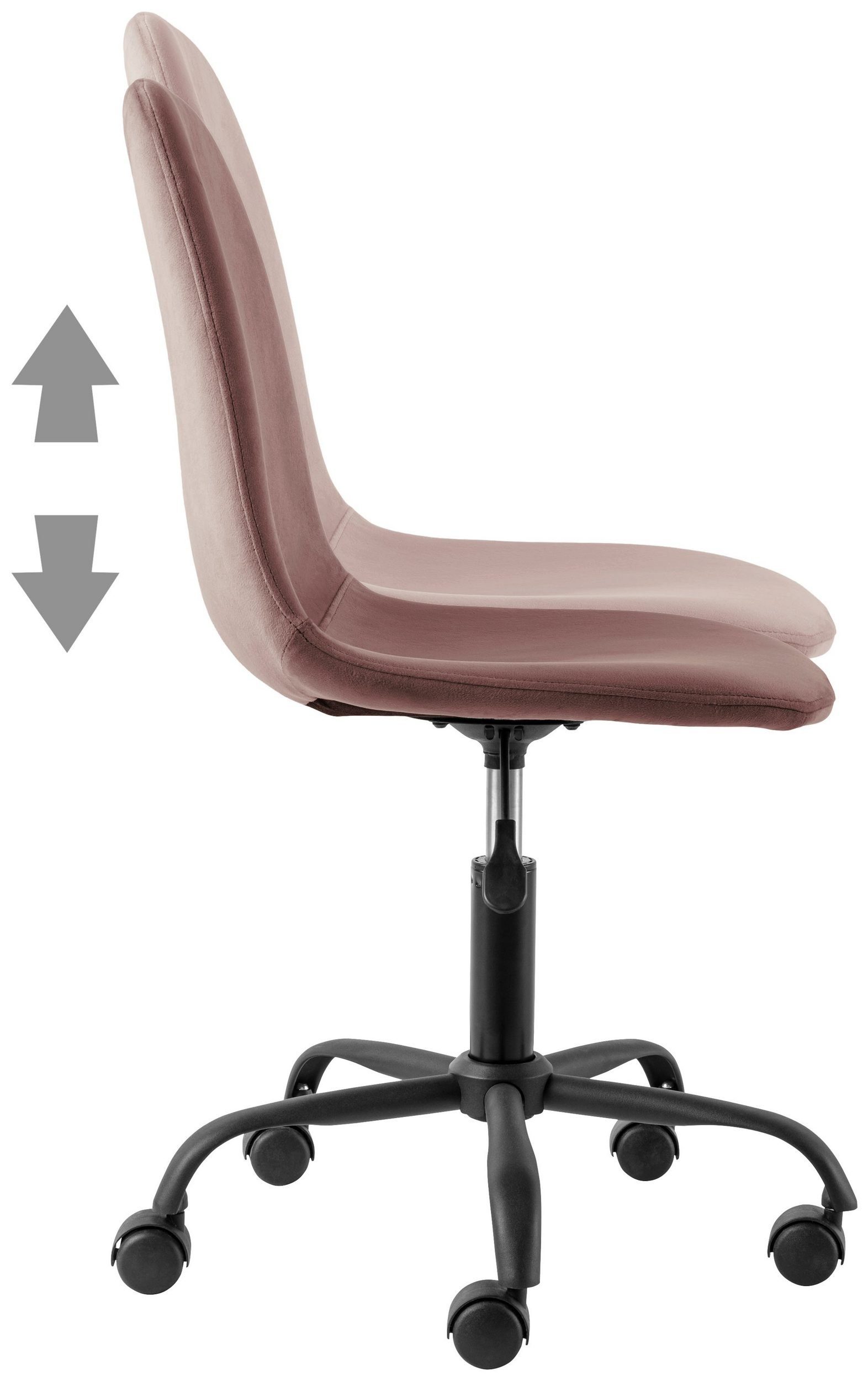 loft24 Schreibtischstuhl Millie rosa cm Samtoptik, 43-52 in Sitzhöhe höhenverstellbar, | 360° St), Bezug rosa (1 drehbar