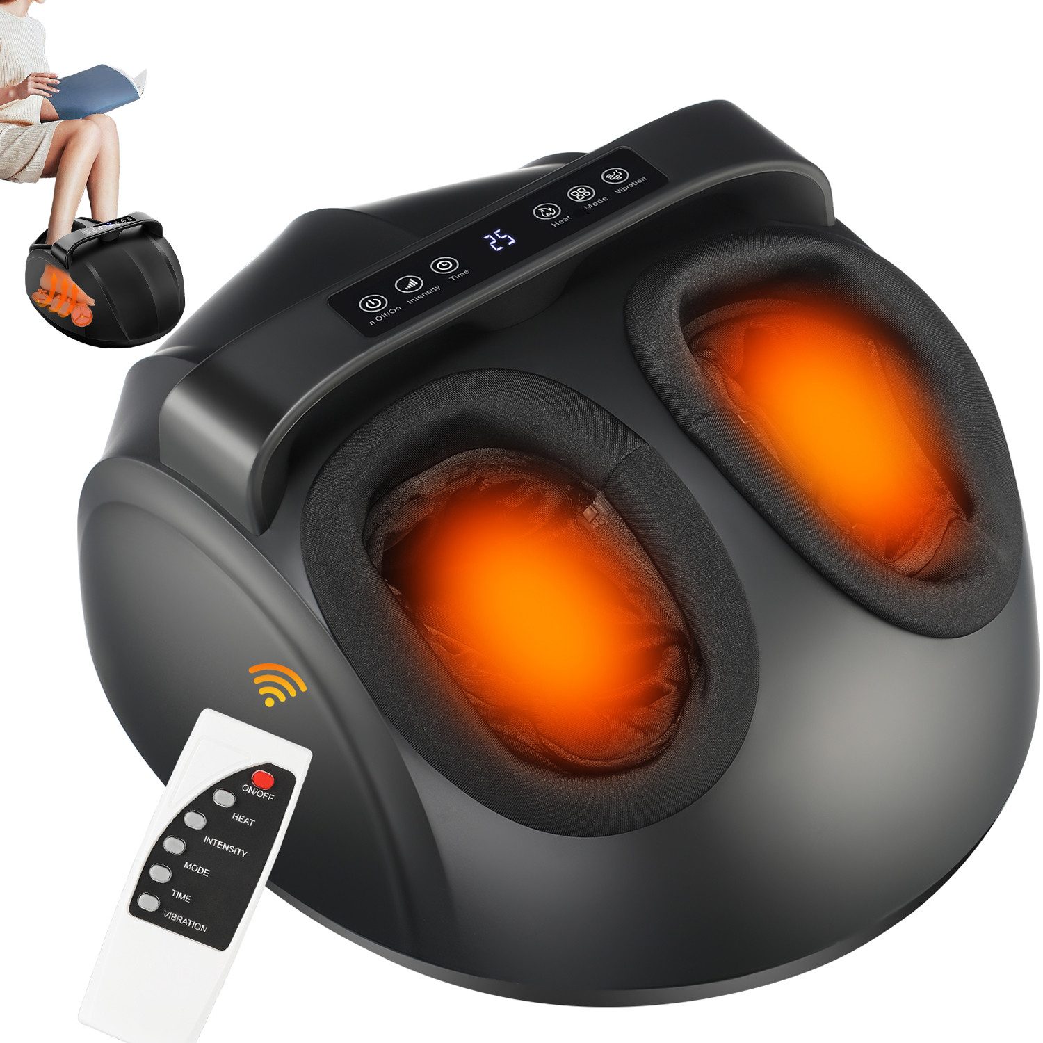 Fußmassagegerät Fußmassagegerät mit 360° Massage, Airbags, Wärme & Fernbedienung