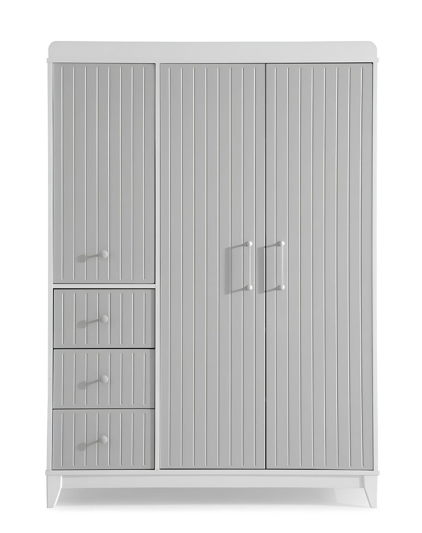 Xlmoebel Kinderkleiderschrank Grauer Kinderkleiderschrank aus Holz mit Stauraum und Schubladen (3 Türen, 3 Schubladen) Made in Europa