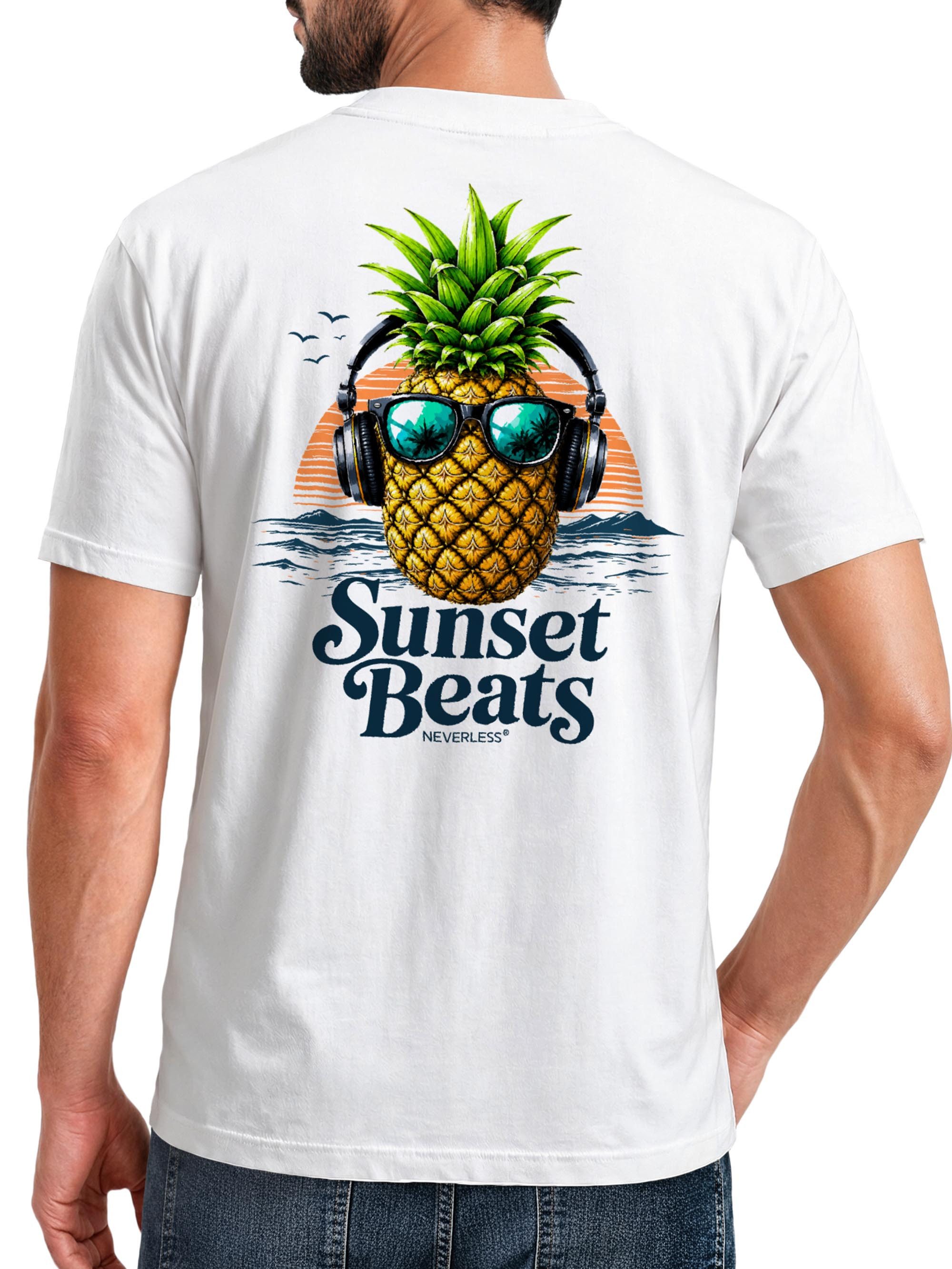 Neverless Print-Shirt Herren T-Shirt Backprint - Ananas Design Sunset Beats - Baumwollshirt mit Print