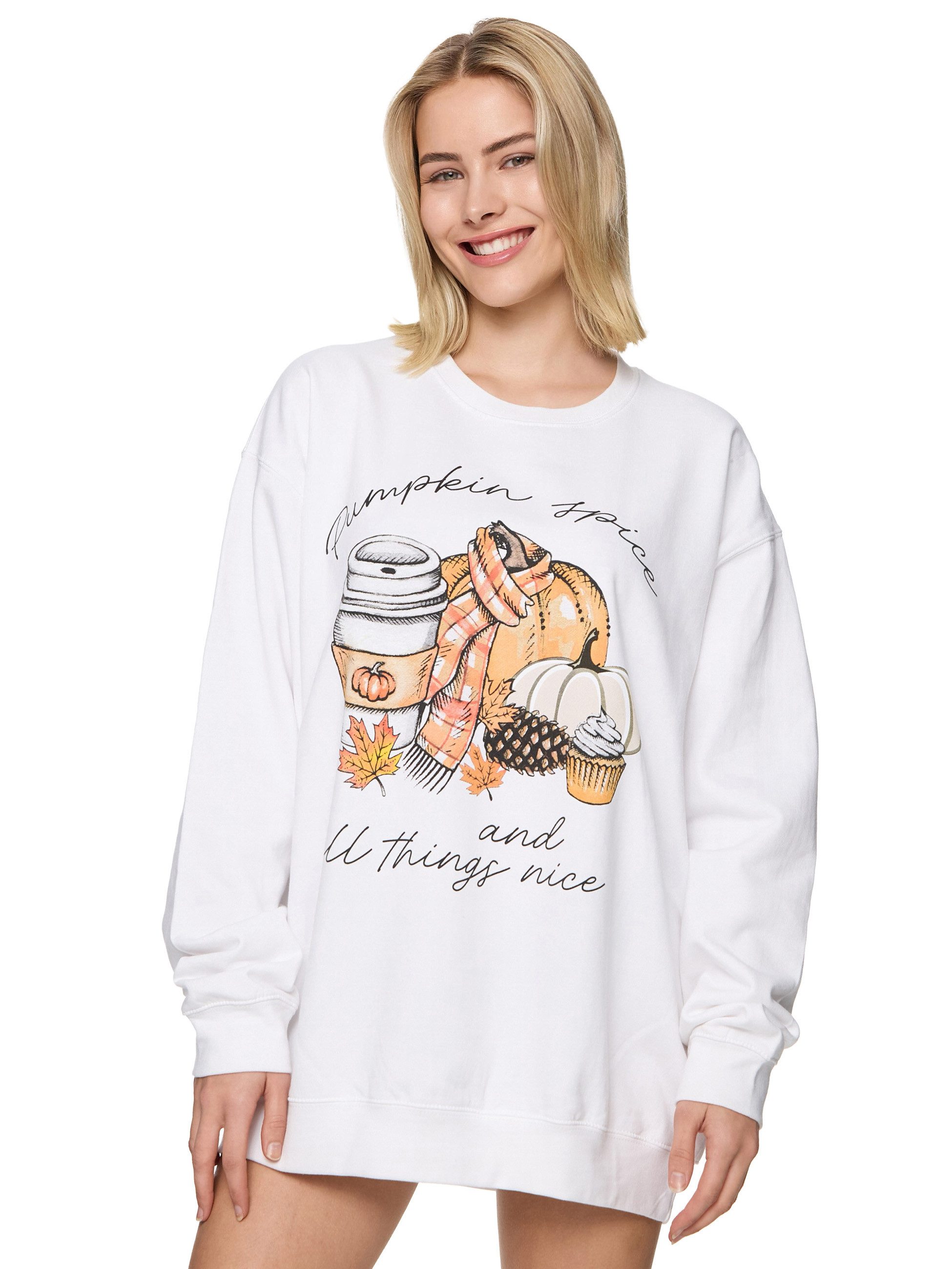 Worldclassca Sweatshirt Worldclassca Oversized Sweatshirt PUMPKIN Print Langarm Pullover Pulli PRINT PUMPKIN SPICE AND ALL THINGS NICE