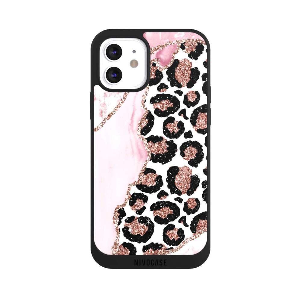 NIVOCASE Handyhülle Leopard Glitzer Look Marmor Patterns and Textures Smooth Pink, Apple iPhone 12 Handyhülle Hülle NIVOpure Case Schwarz