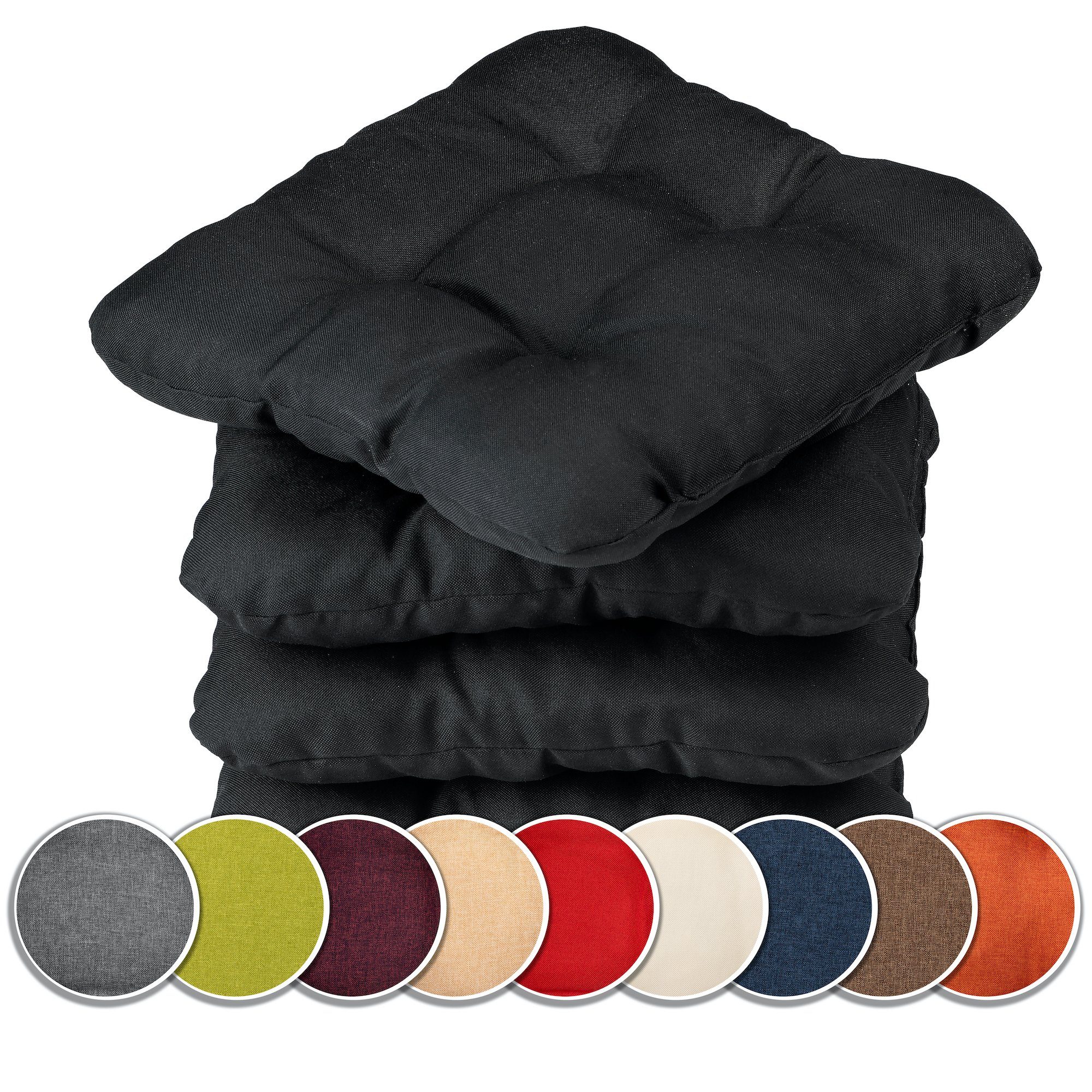 sunnypillow Stuhlkissen 4er Set Stuhlkissen 40x40 cm Bequeme 8cm, Polsterauflage Auflage für Stühle / Bänke schwarz