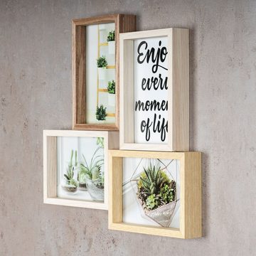 Levandeo® Bilderrahmen Collage, Bilderrahmen Collage 30,5x32,5cm 4 Fotos 10x15cm Natur Eiche Holz