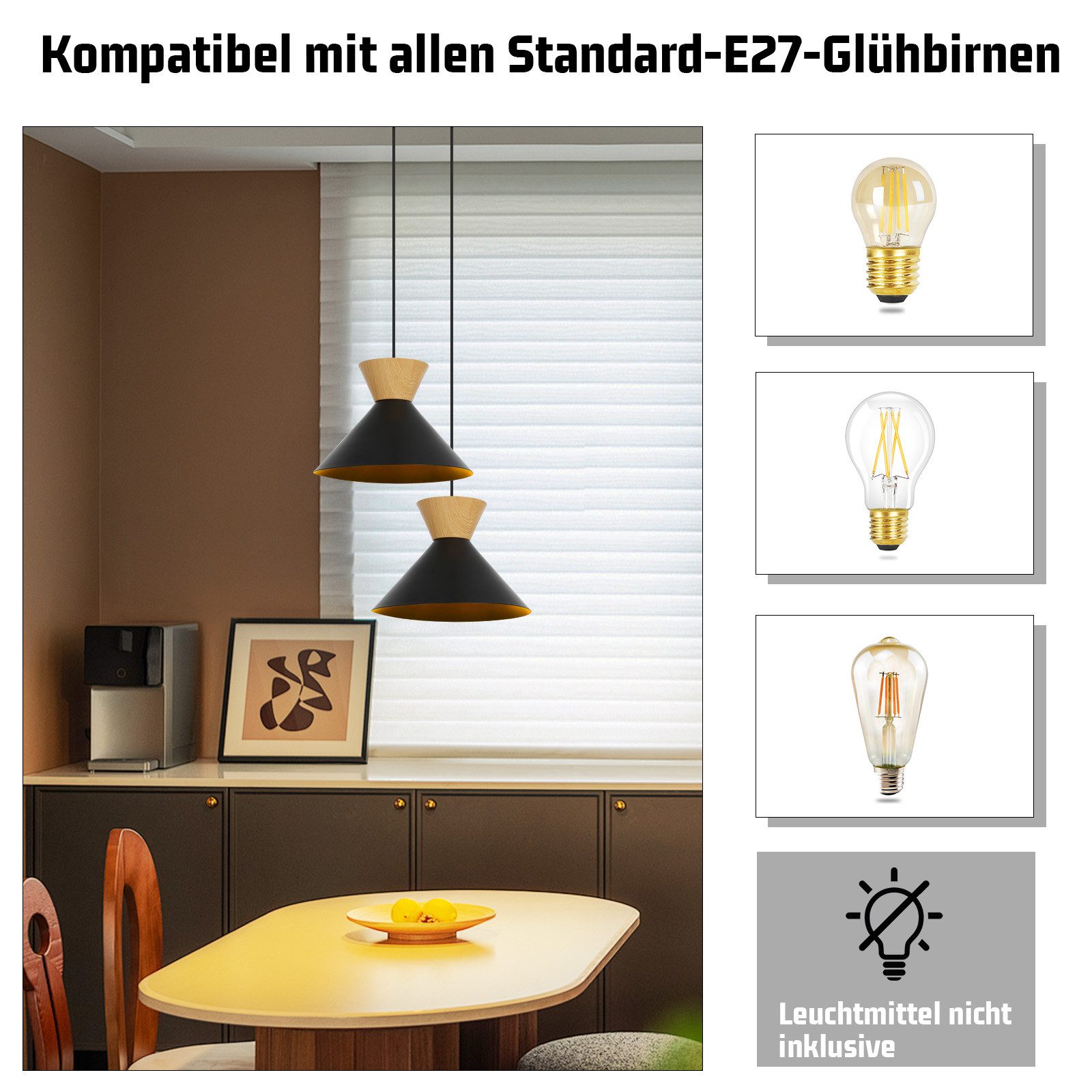 Nettlife Pendelleuchte Vintage Esszimmer 2x E27 Weiß Industrial Metall Retro Hängeleuchte, Höhenverstellbar, LED wechselbar, Innen Pendellampe für Küche Wohnzimmer Bar Resturant