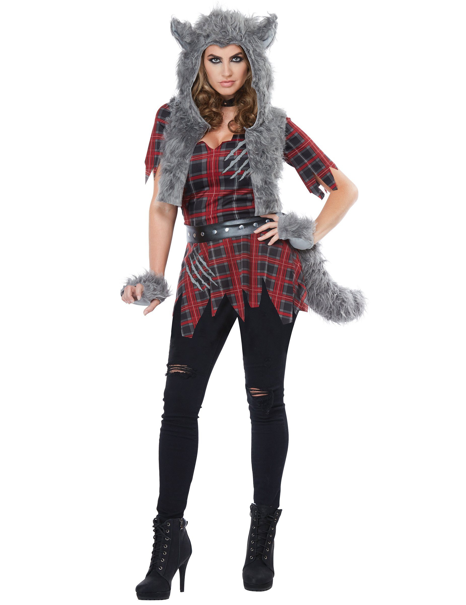 California Costumes Monster-Kostüm Werwolf-Kostüm für Damen Halloween-Kostüm rot-grau
