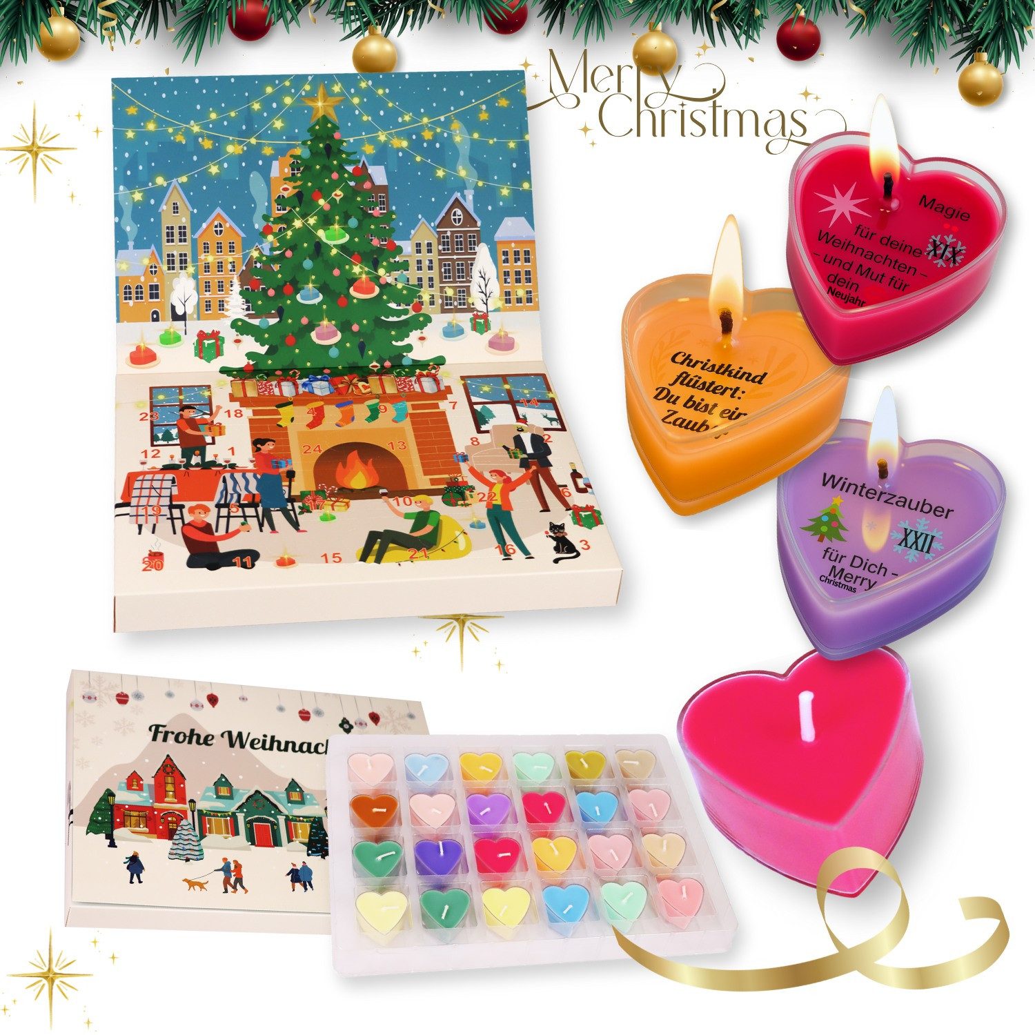 Lucadeau Adventskalender 2026 Frauen – 24 Duftkerzen mit Botschaft, Weihnachtskalender Damen (Set), Duftkerzen Adventskalender für Frauen, Mama, Erwachsene, handgegossen