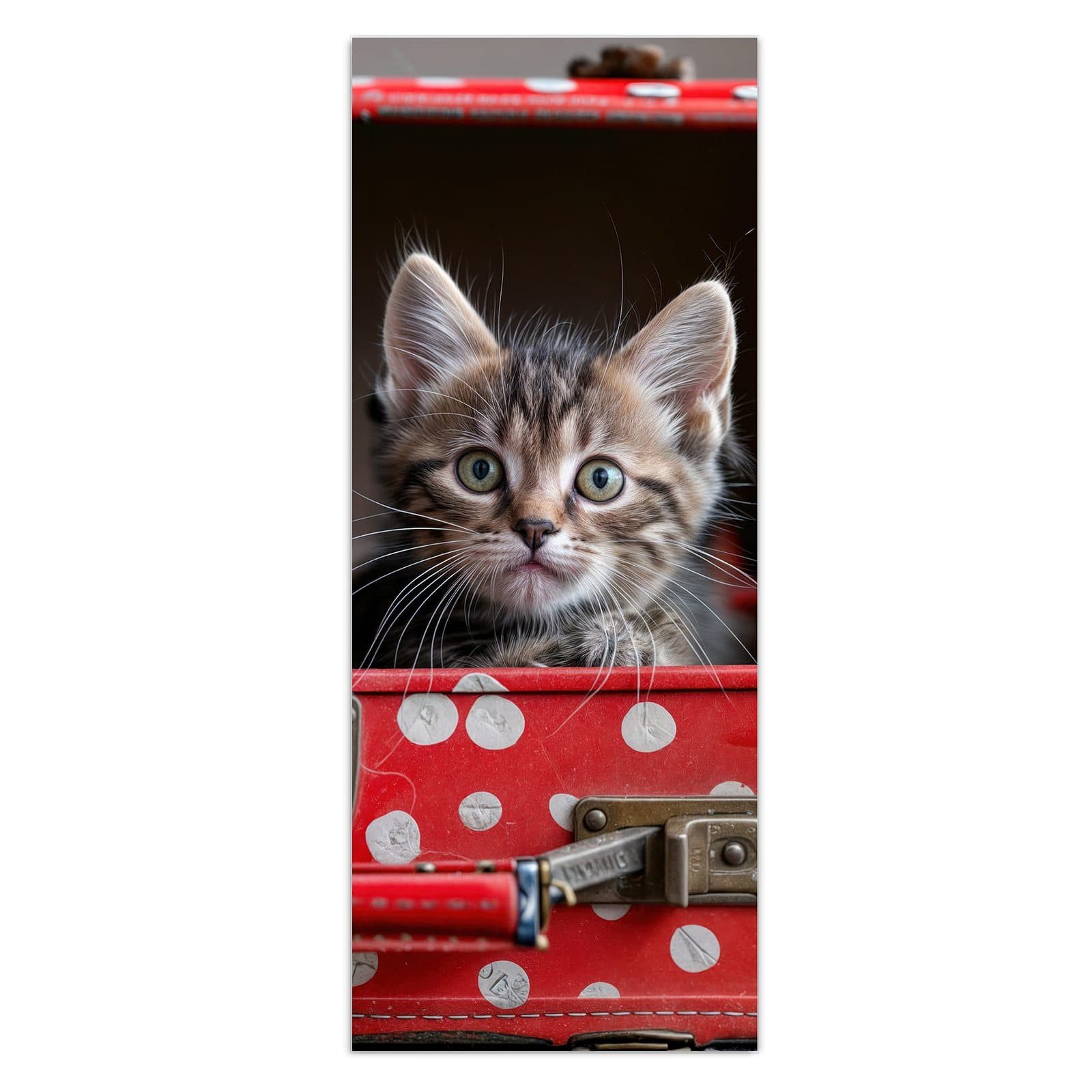 Primedeco Glasbild Wandbild Katzen im Koffer mit Aufhängung, Tierwelt (21 verschiedene Größen, 1 St), Elegante Aufhängung