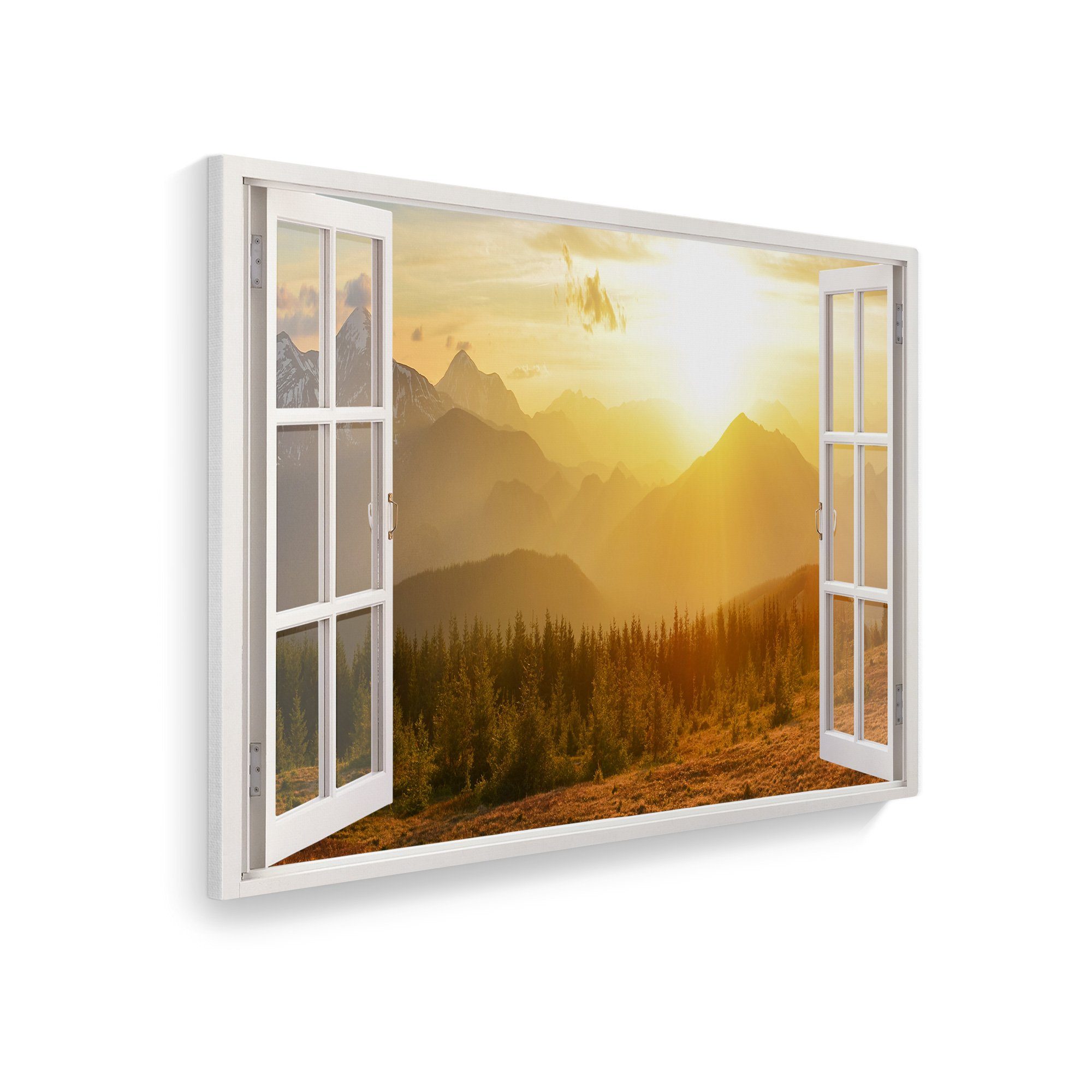 WallSpirit Leinwandbild "Fenster mit Aussicht", Berge günstig online kaufen
