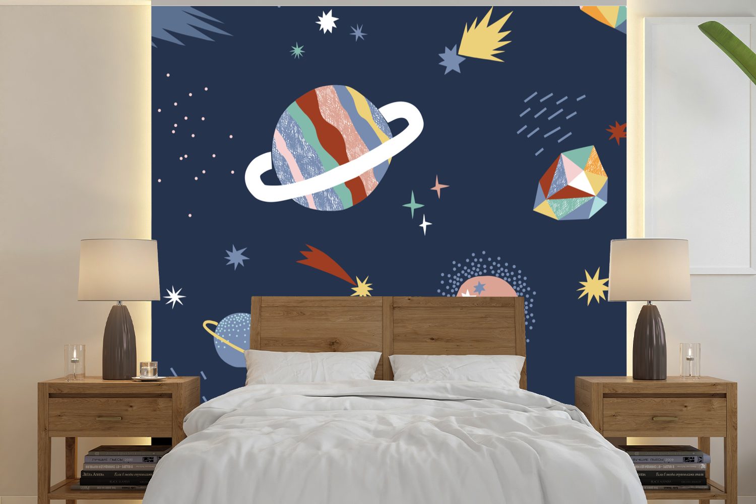 MuchoWow Fototapete Kinder - Weltraum - Sterne, Matt, bedruckt, (5 St), Vinyl Tapete für Wohnzimmer oder Schlafzimmer, Wandtapete