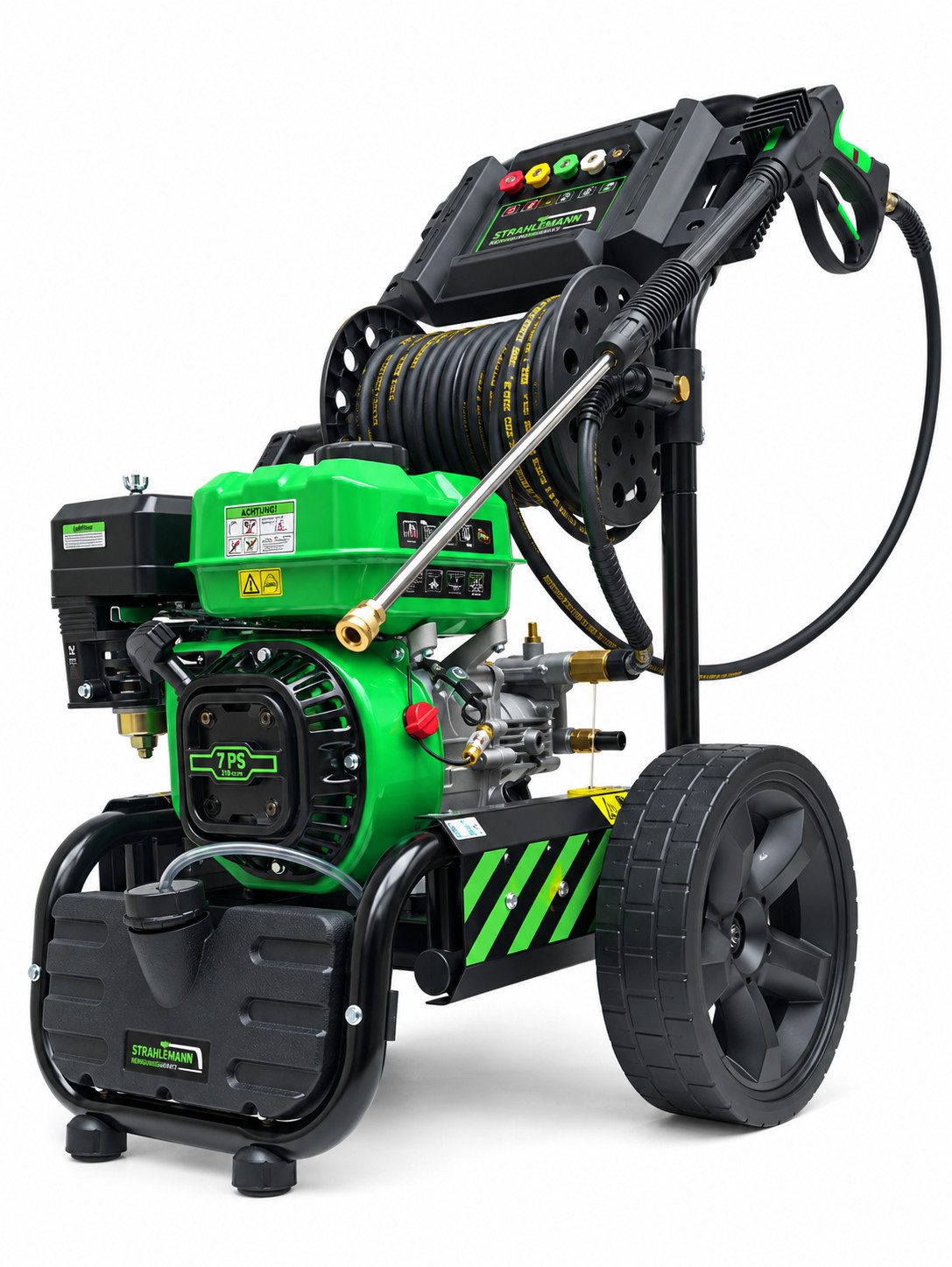 Strahlemann Reinigungsgeräte Hochdruckreiniger Benzin bis 220 bar 7 PS Green Edition 540l/h, Druck max: 220 bar, Mit integrierter Schlauchtrommel und Quick Connect