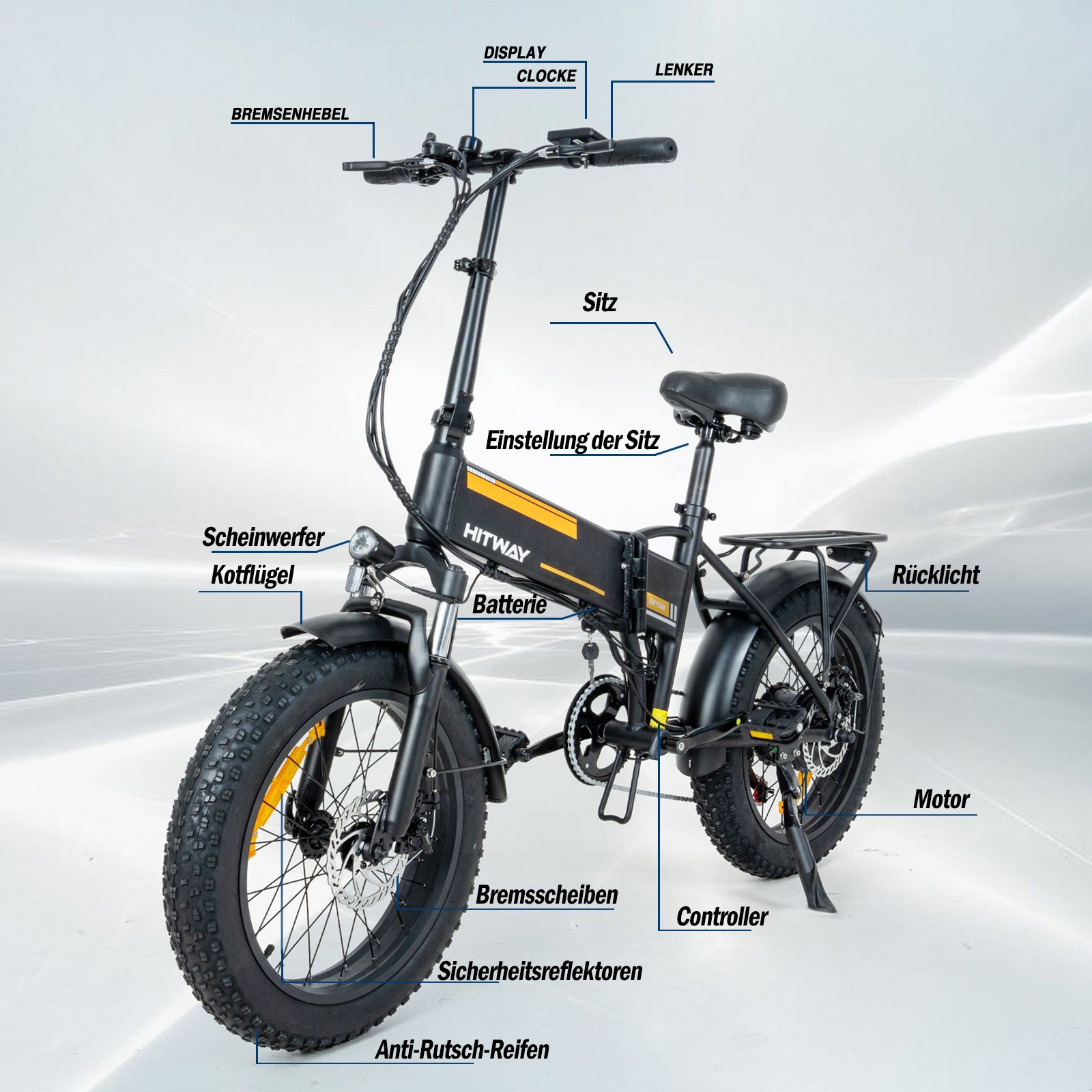 HITWAY E-Bike BK10 Klapprad 7 36V12AH fat 35-90KM mit Reifen, Faltbare Gang, E-fahrrad klappbares 20*4" Stadtfahrräder 250W heckmotor