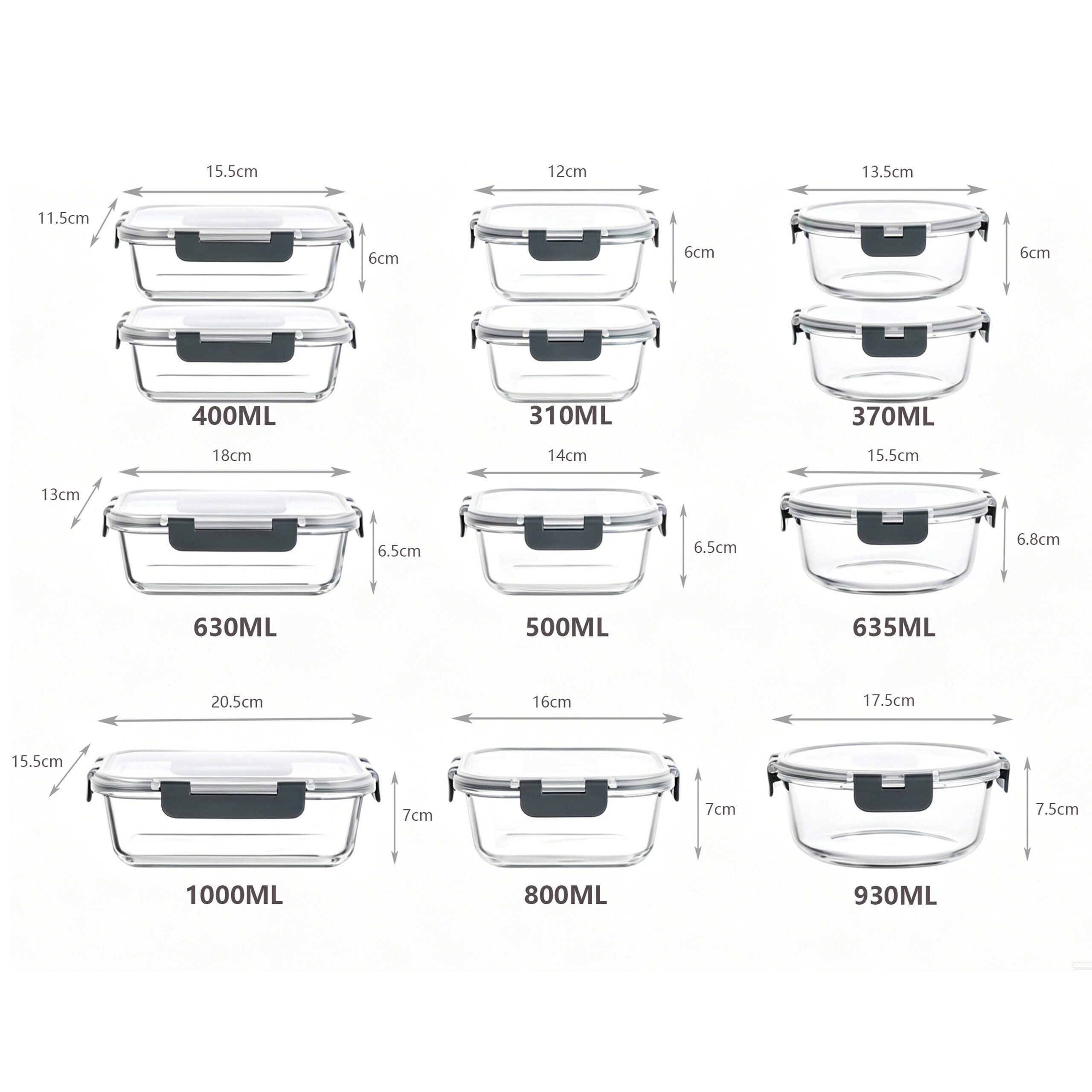 relaxdays Frischhaltedose Glas Set, Glas, (12-tlg), 12er Pack – Bild 4 von 5
