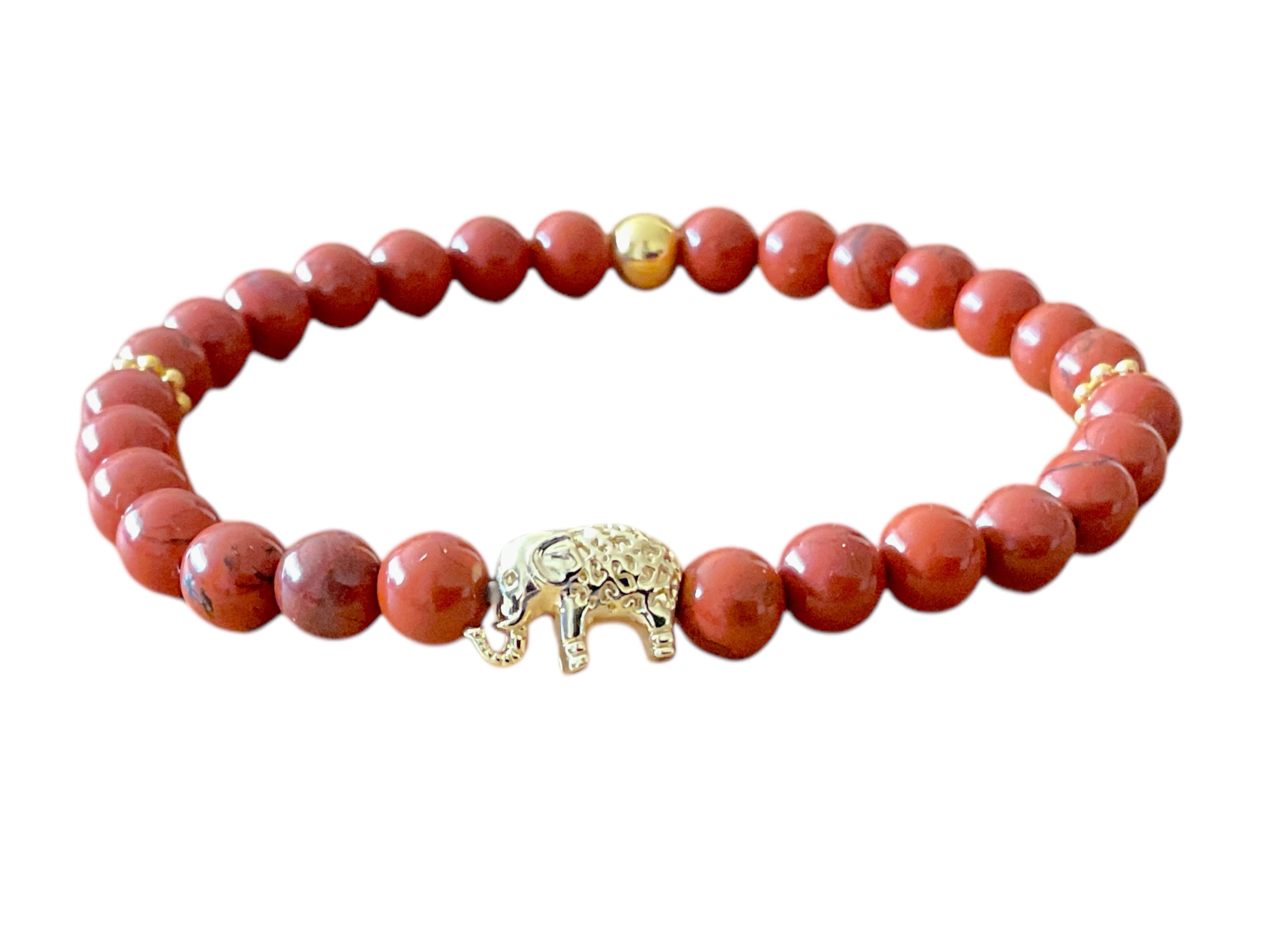 Steinfixx® Perlenarmband Jaspis Edelsteinarmband Elefant mit 14 k vergoldeter Perle (Armband mit edler Geschenkbox zum aufbewahren, 1-tlg., Perlen 6 mm, Natursteine, Länge 18 cm), AAA-Qualität