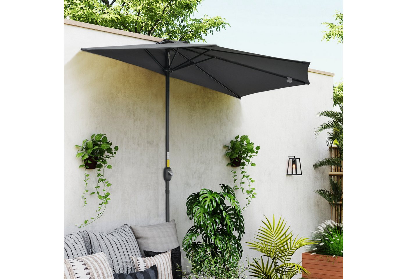 Thumbnail - Outsunny Sonnenschirm Schirm Marktschirm, Metall, halbrund, LxB: 293x150 cm, Kurbelschirm, Gartenschirm, Grau+Schwarz, 2...