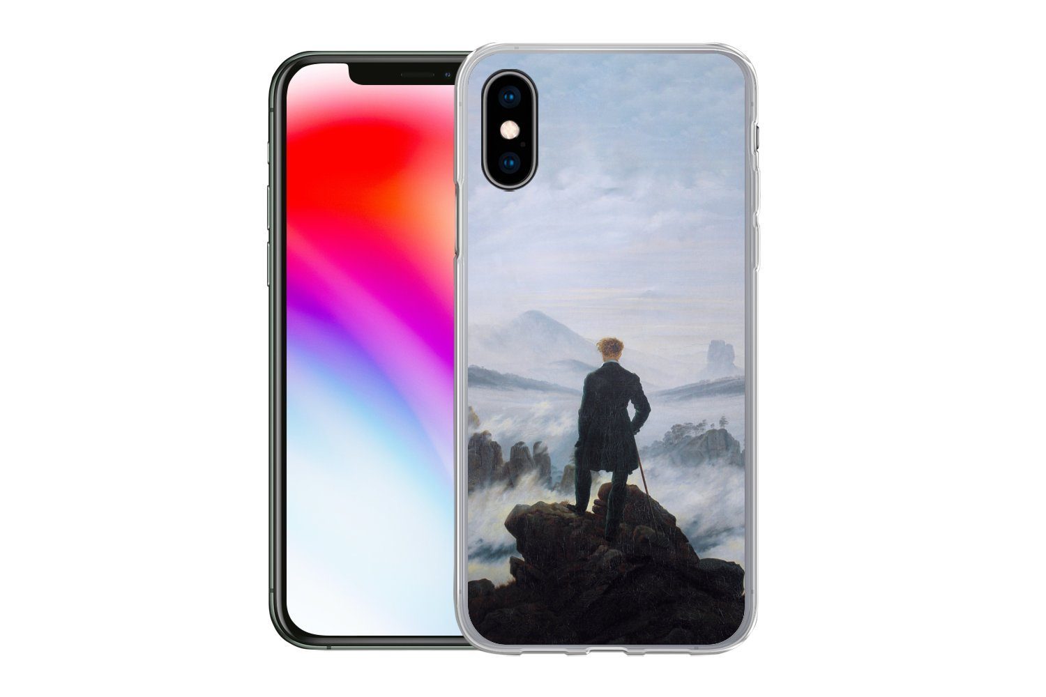MuchoWow Handyhülle für Apple iPhone X Der Wanderer über dem Nebelmeer - Caspar David Frie, Smartphone-Bumper, Print, Handy Schutzhülle Dünn