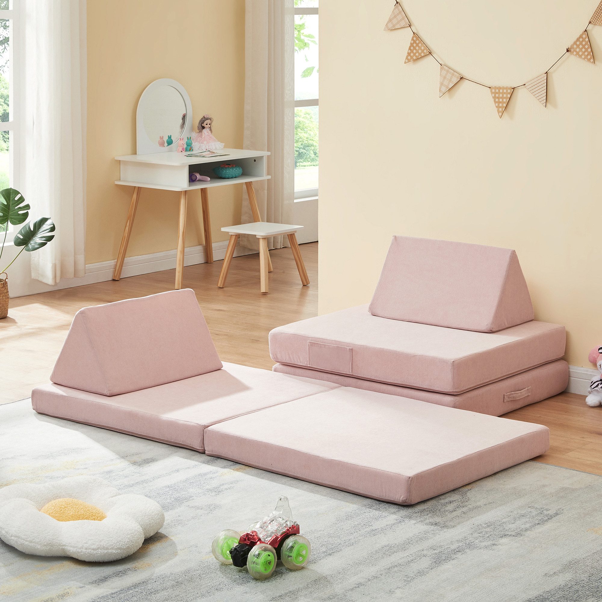 en.casa Kindersofa, 5 Teile, Spielsofa »Norhulta« Cord Rosa günstig online kaufen