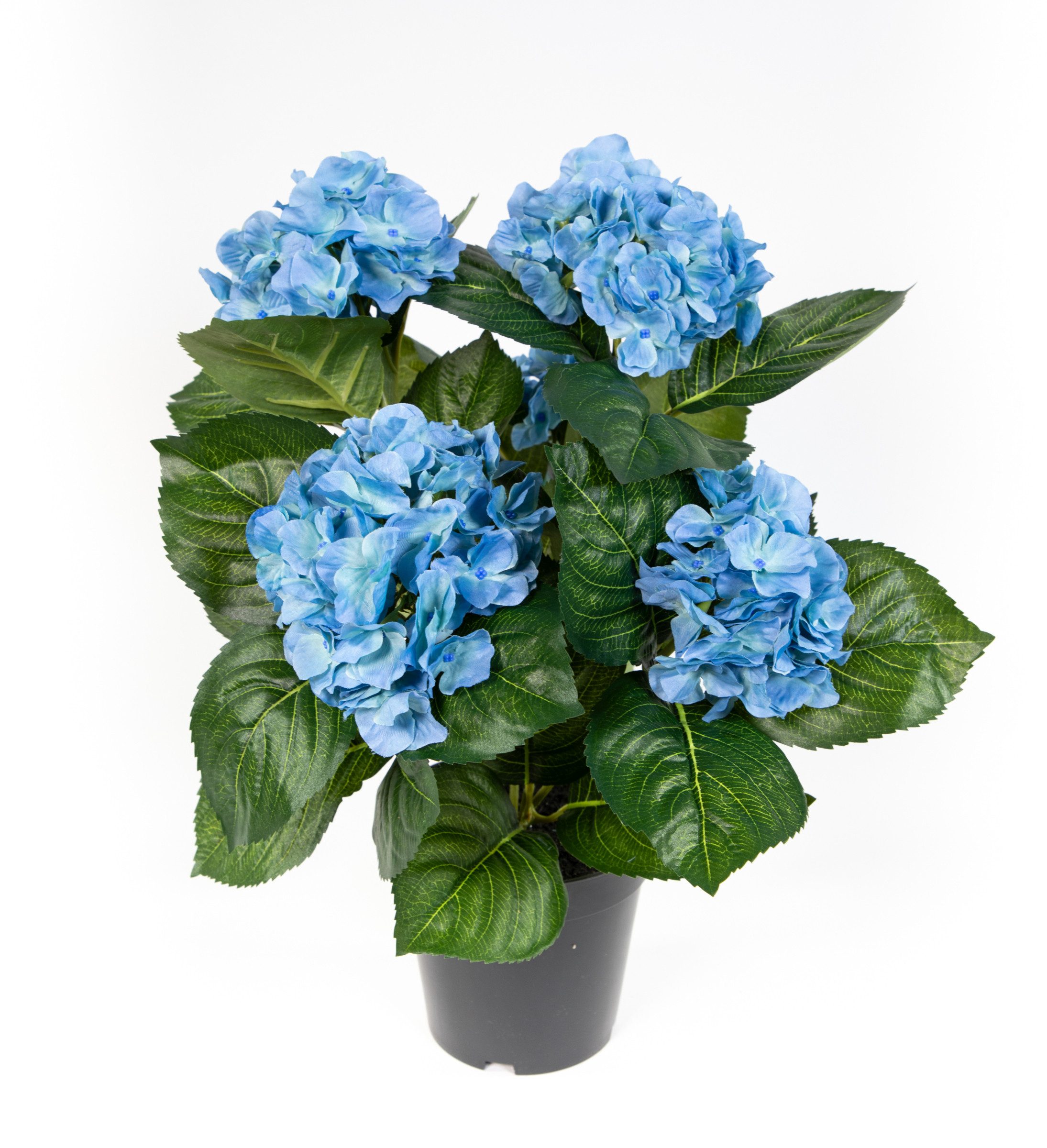 Kunstblume Hortensienbusch Deluxe 42cm im Topf LM Kunstpflanzen künstliche Blumen Hortensie, Seidenblumen Roß, Höhe 42 cm, Blau
