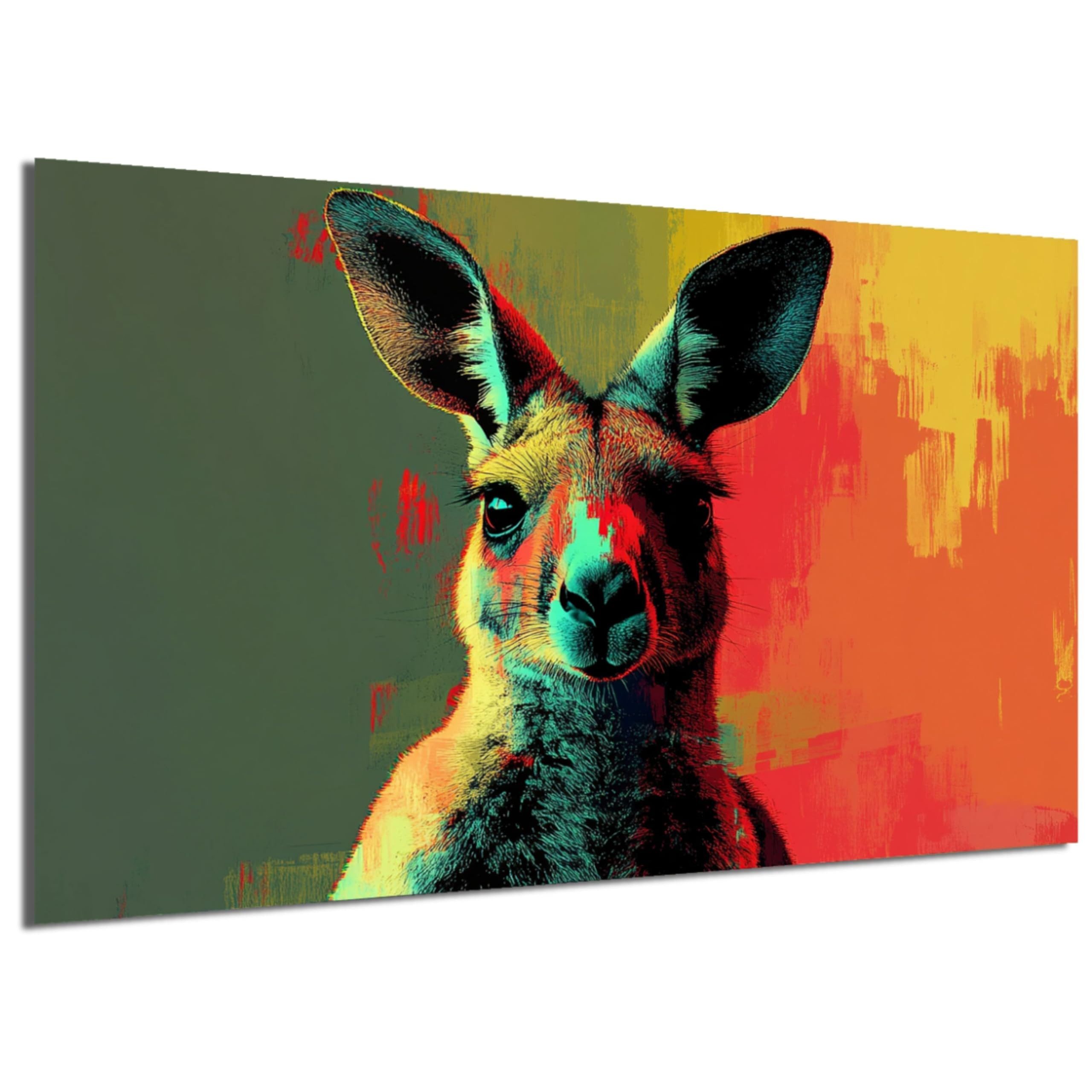 DARO Design Wandbild Tiere Pop Art Retro Wandbilder Wand Deko Bilder Leinwandbild, (Känguru - Bild groß Wohnzimmer Schlafzimmer Büro Flur Esszimmer Einteilig Querformat Fotodruck Pop-Art Tiere Retro), 40x60 cm
