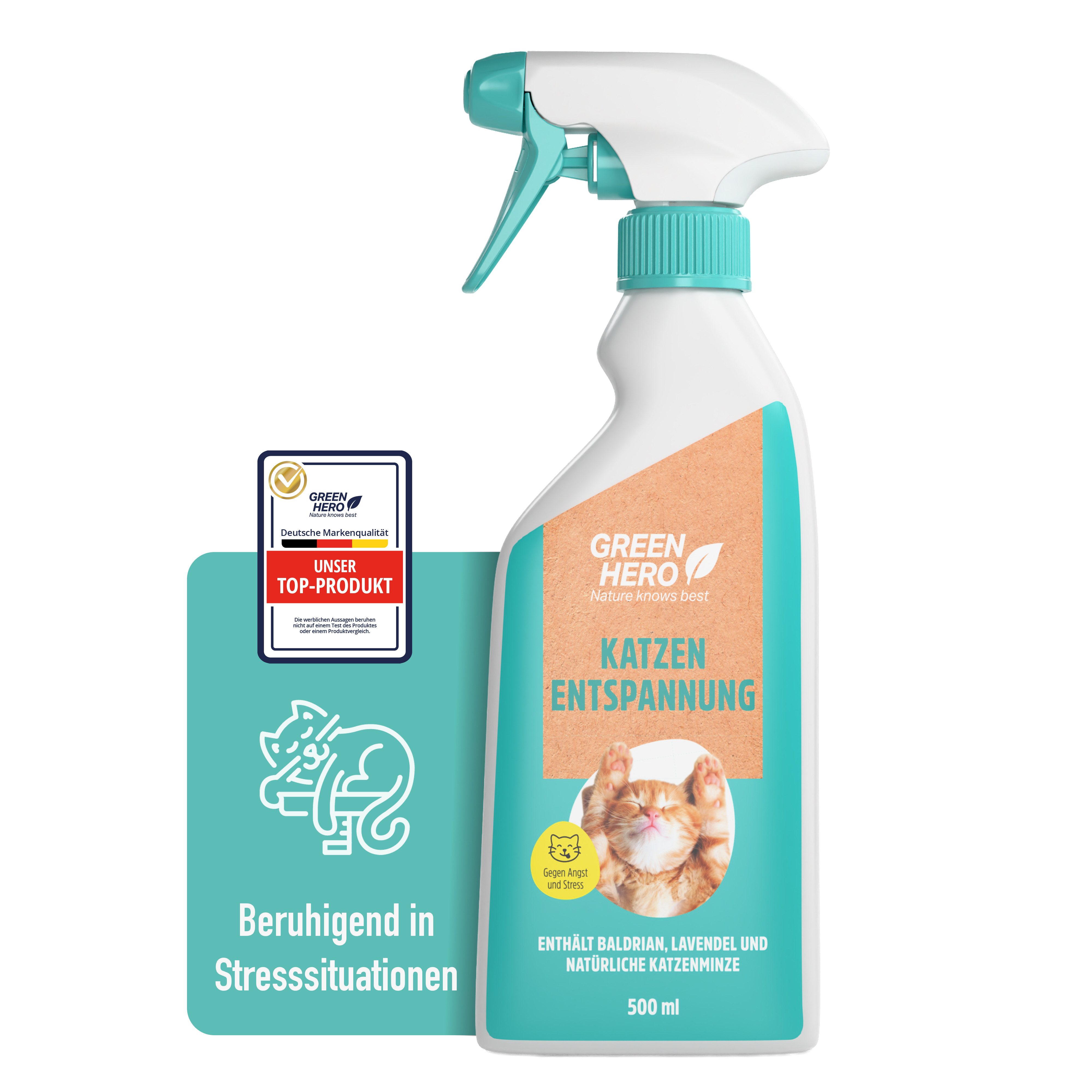 GreenHero Katzen-Spielspray Entspannungsspray für Katzen beruhigende Duftstoffe, natürliche Katzenminze, Baldrian, Lavendel für Wohlbefinden