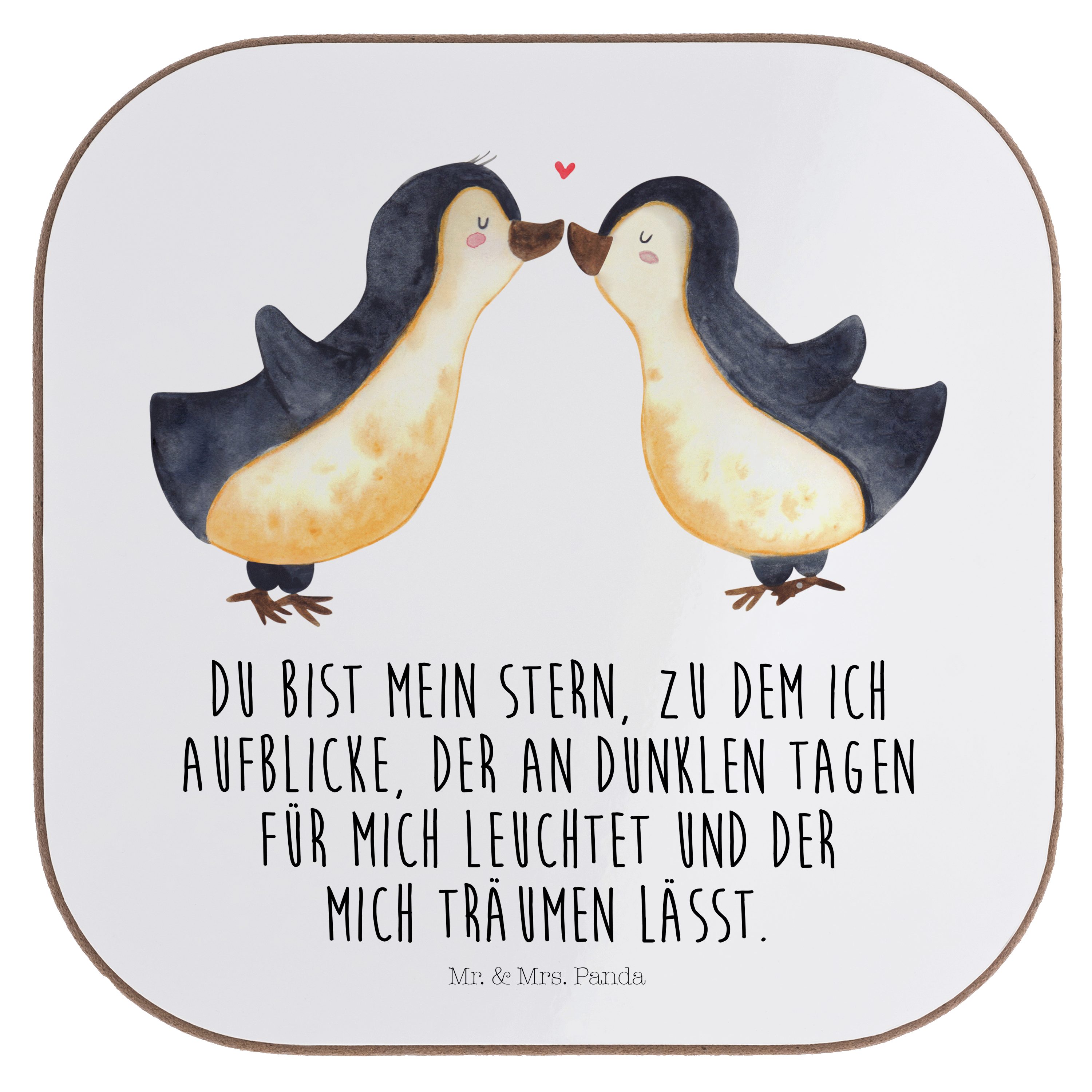 Mr. & Mrs. Panda Getränkeuntersetzer Pinguin Liebe - Weiß - Geschenk, Glasuntersetzer, große Liebe, Heirat, 1-tlg., Handgezeichnete Motive