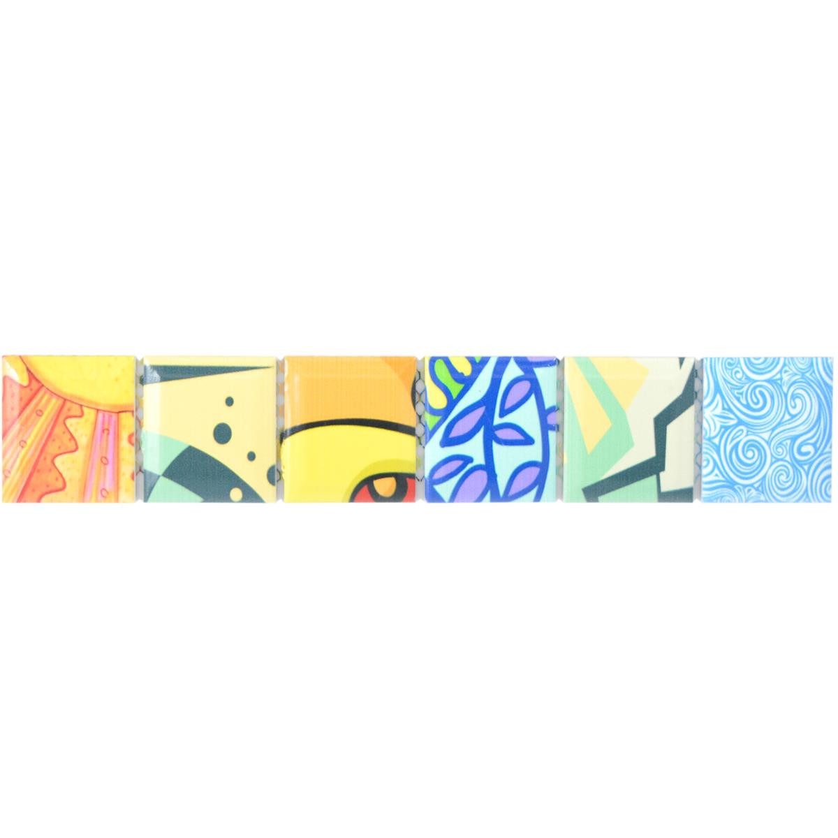 Mosafil Mosaikfliesen Keramik Fliesen Bordüre Sharon Retro Bunt, Keramik 28.800x4.500, bunt, Verlegefertig auf ein Netz geklebt - Frostsicher - Wasserfest