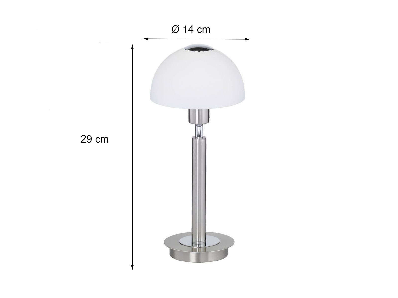 WOFI LED Nachttischlampe, Designer Pilz-Lampen 29cm Glasschirm, mit für LED wechselbar, Silber Warmweiß, Höhe Fensterbank