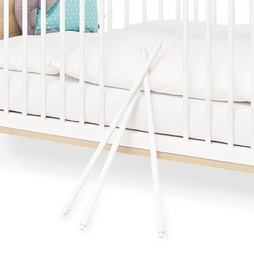 Lomadox Babybett FERRARA-134, Babyzimmer in weiß mit Esche Dekor und Schlupfsprossen : 75/85/145 cm
