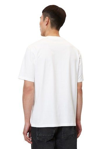 ribbed flatlock neckline, white print, with O'Polo Logo mit hem T-Shirt straight T-Shirt details, Marc kontrastfarbenem