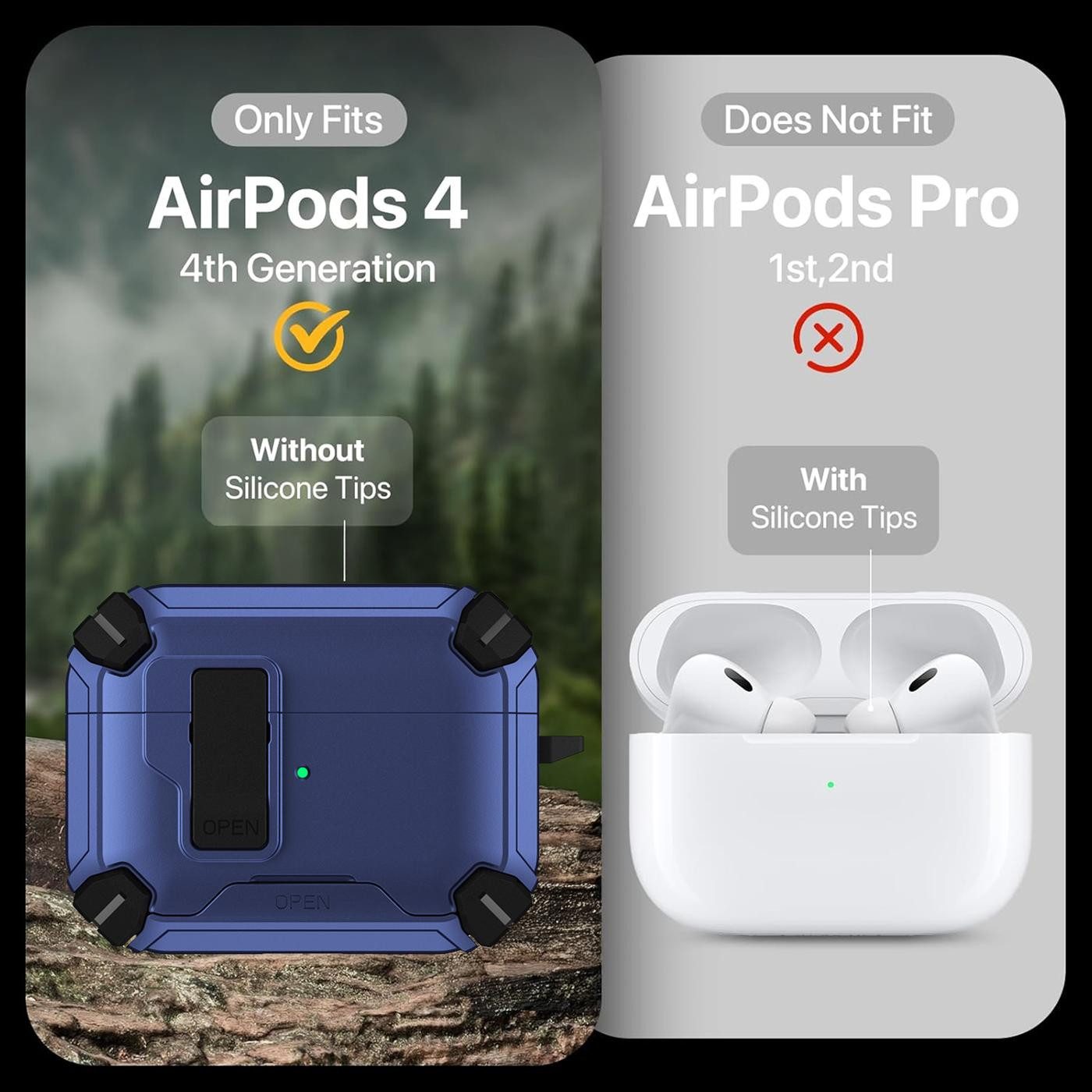 CoolGadget Kopfhörer-Schutzhülle Defender Hülle für Apple AirPods 4 magnetisch mit Karabiner, 360° Full-Body Case Schutzhülle Handy Standfunktion magnetisch lad – Bild 3 von 5