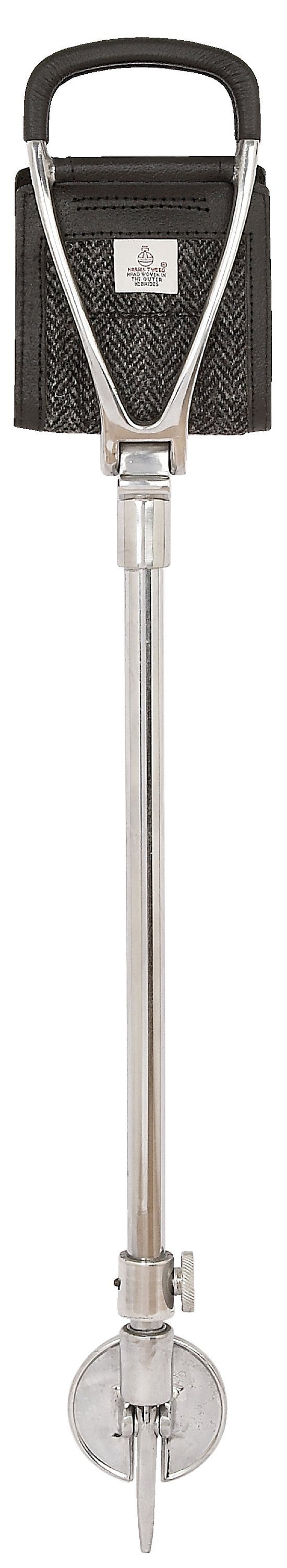 Stockshop Gehstock Sitzstock TWEED mit echtem Harris Tweed, Sitzfläche aus schwarzem Lede