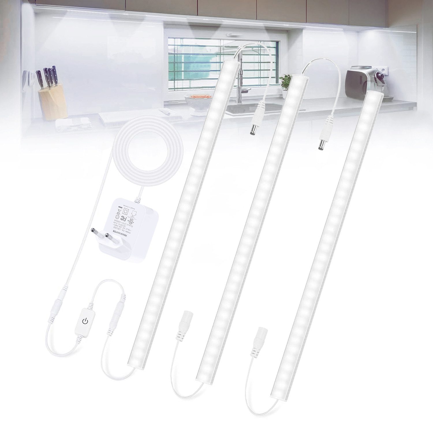 Jibenhome LED Unterbauleuchte LED Dimmbar Lichtleiste Schranklicht Küchenlicht Unterbau Beleuchtung, Schrankbeleuchtung 2/3/4 Stück Schrankleucht Nachtlicht Schlafzimmer