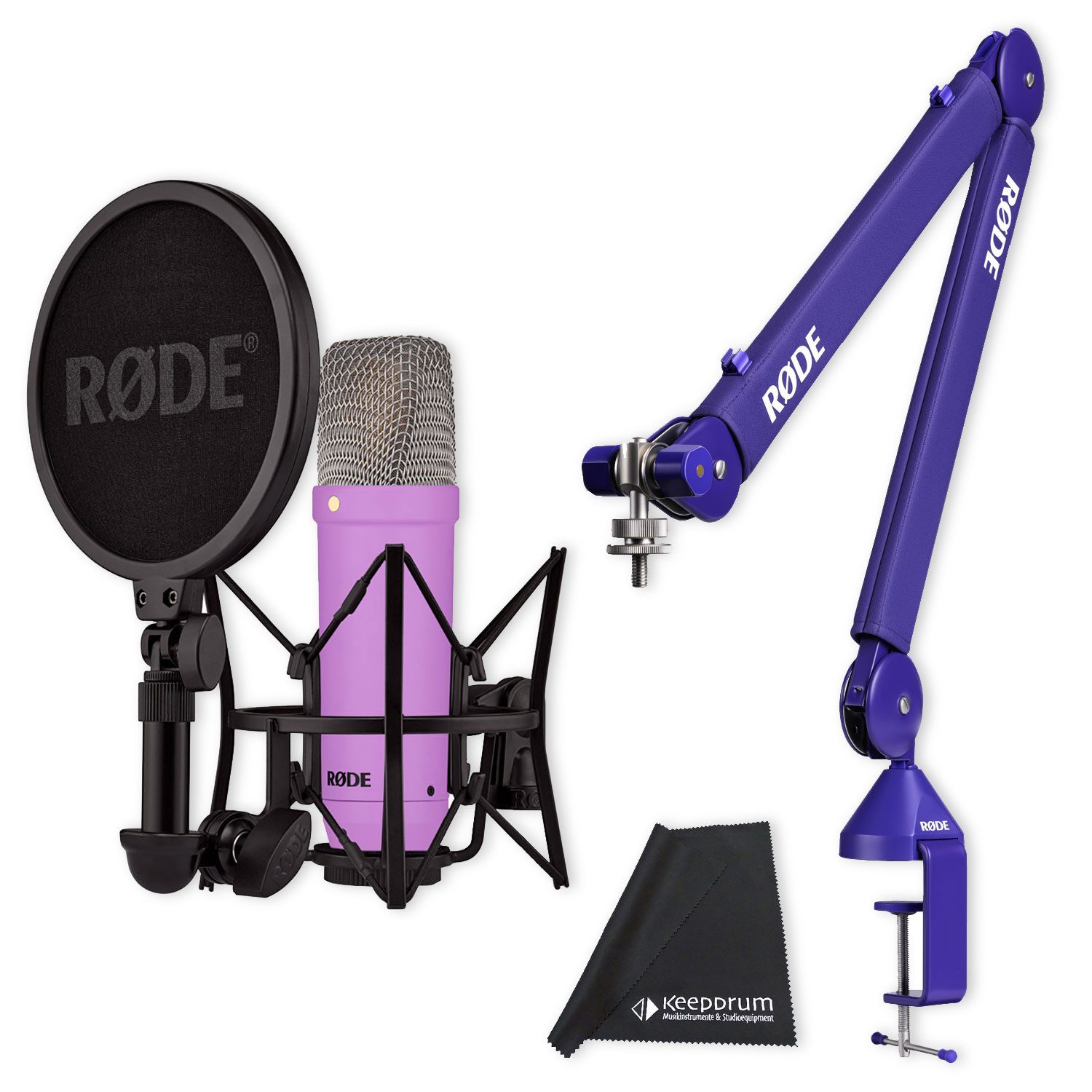 RØDE Mikrofon Rode Mikrofon NT1 Signature Lila mit PSA1+ Gelenkarm Lila und Tuch, Vorteils-Set mit Gelenkarm und Tuch