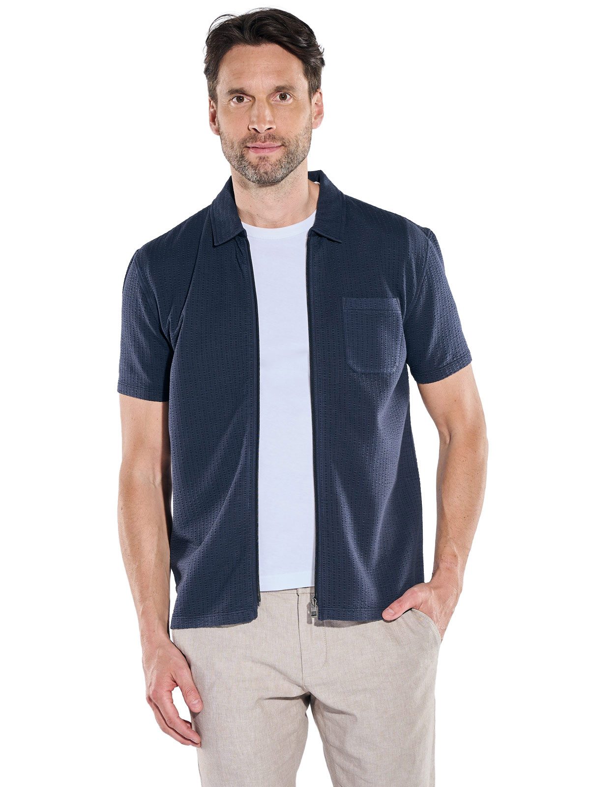 Engbers Poloshirt Herren Overshirt mit Reißverschluss, Saphirblau
